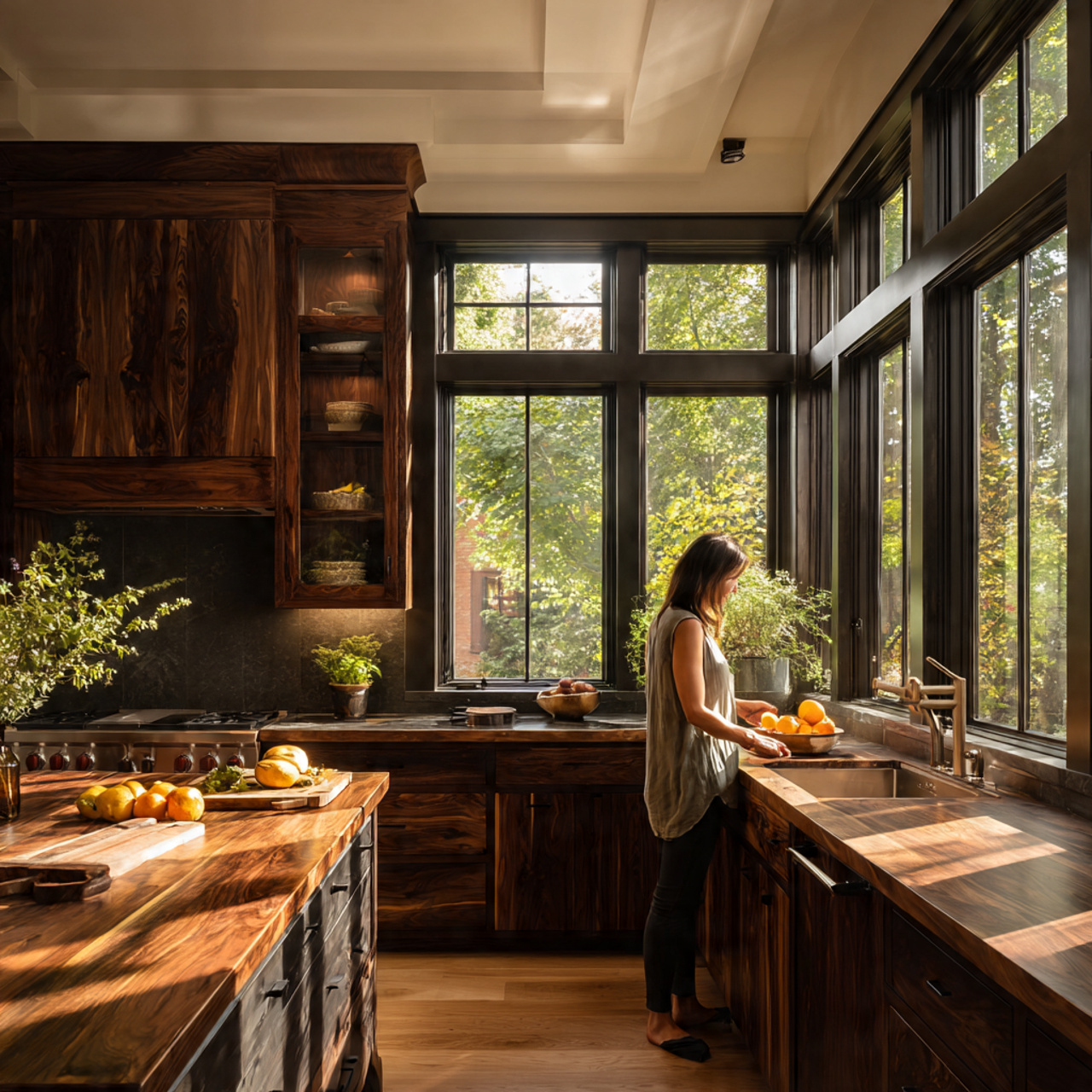 25 Stunning Dark Kitchen Cabinets Ideas for Modern Homes 11 a warm kitchen featuring dark walnut natural