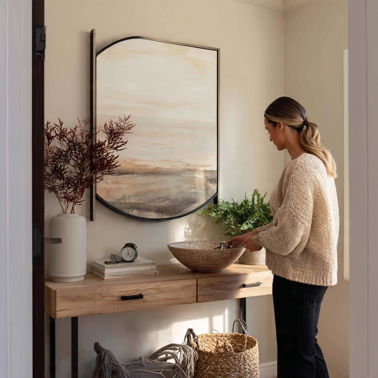 25 Room Decor Ideas for a Stylish, Cozy & Modern Home 23 a welcoming entryway with a wooden console