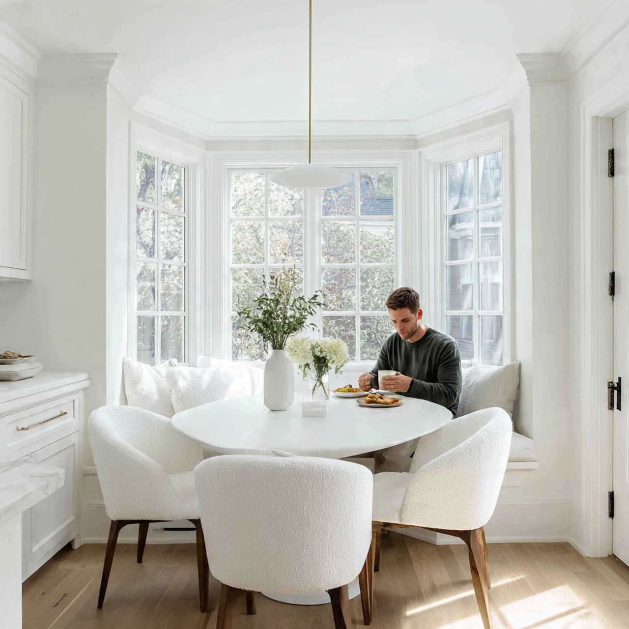 25 Breakfast Nook Ideas: Cozy, Stylish & Functional Spaces for Every Home 23 an all white breakfast nook with white table