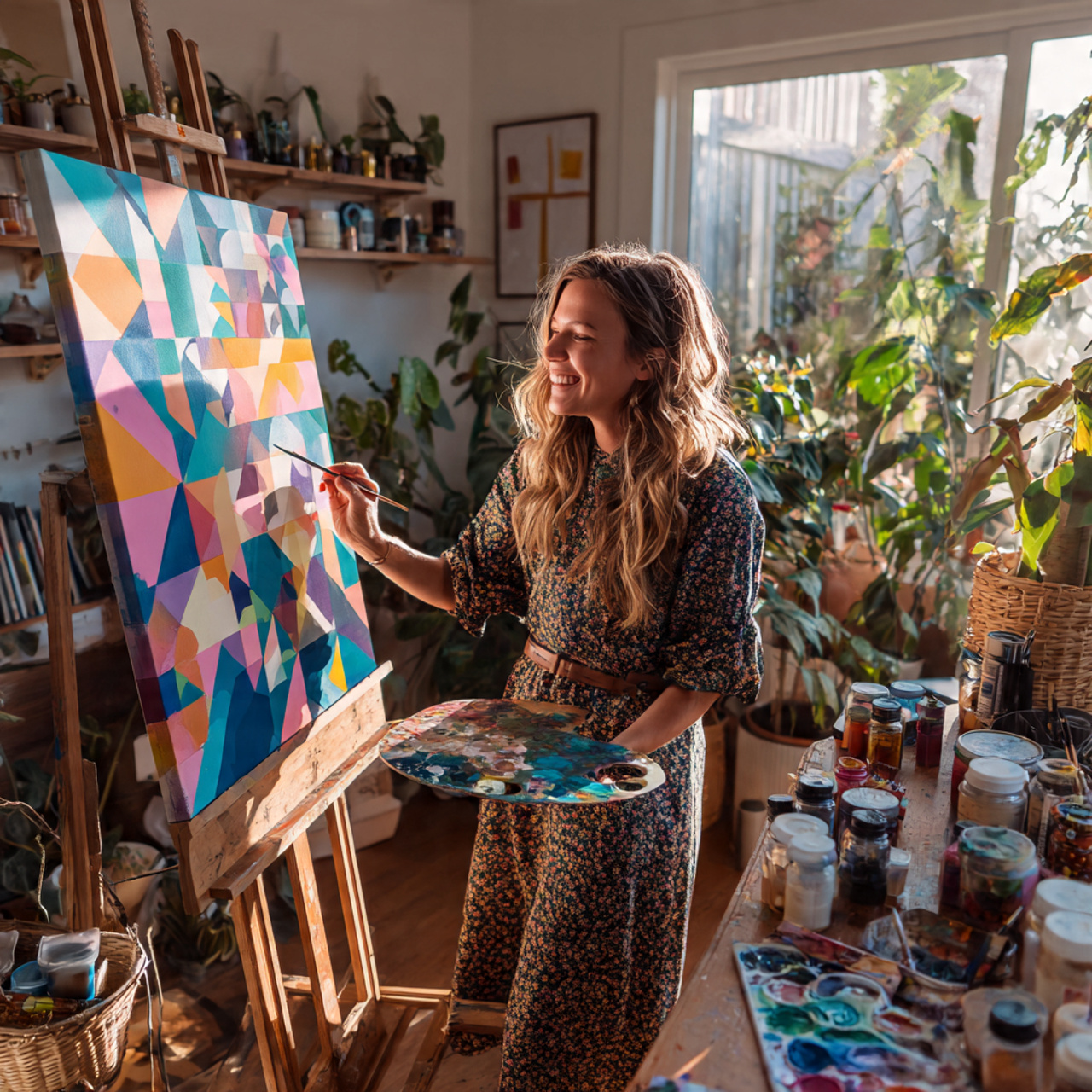 25 DIY and Craft Ideas That Inspire Creativity & Transform Your Home 3 an artist painting abstract geometric designs on