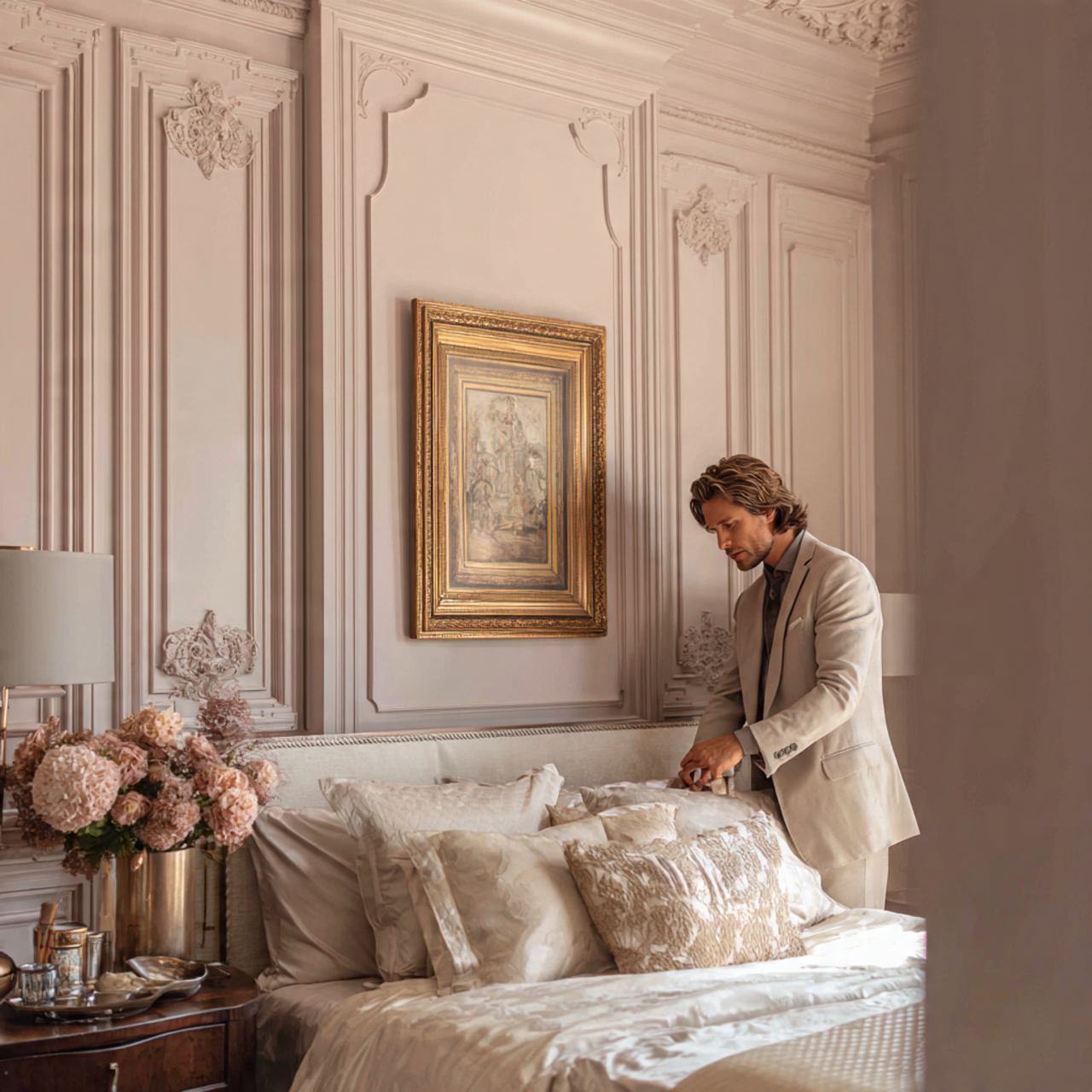 25 Bedroom Wall Ideas for a Stylish, Cozy & Luxurious Home Retreat 24 an elegant bedroom with neoclassical picture frame