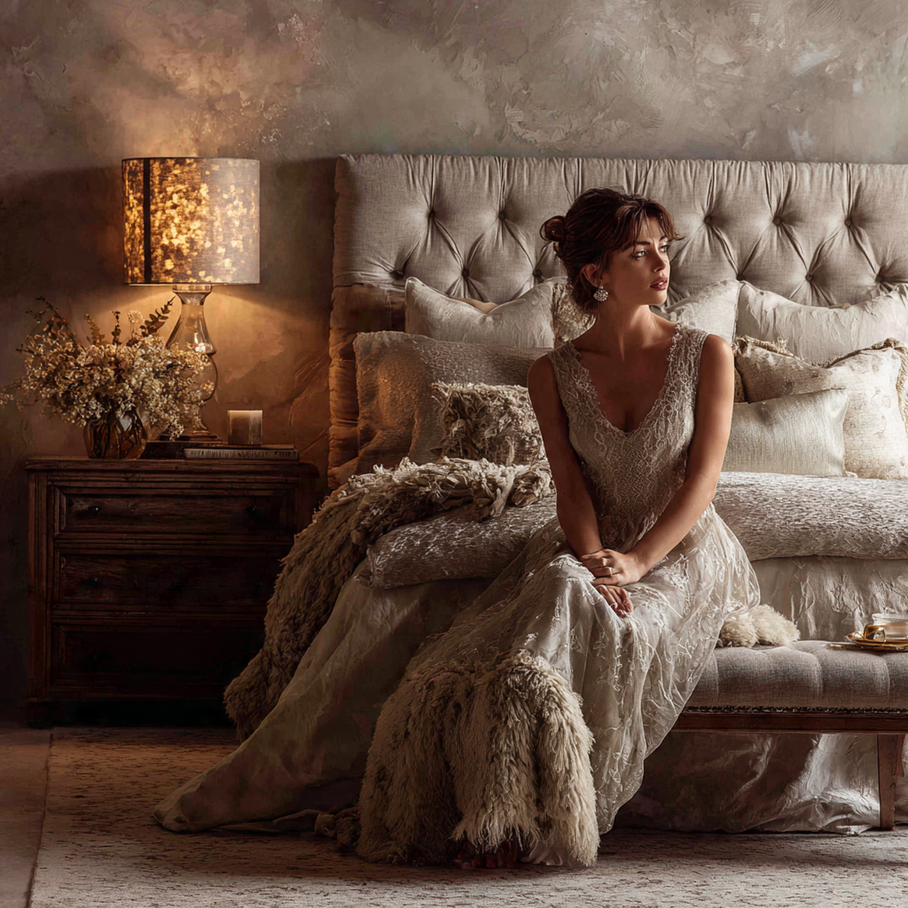 25 Romantic Bedroom Ideas for a Warm, Elegant & Dreamy Space 23 an elegant upholstered bench at the foot