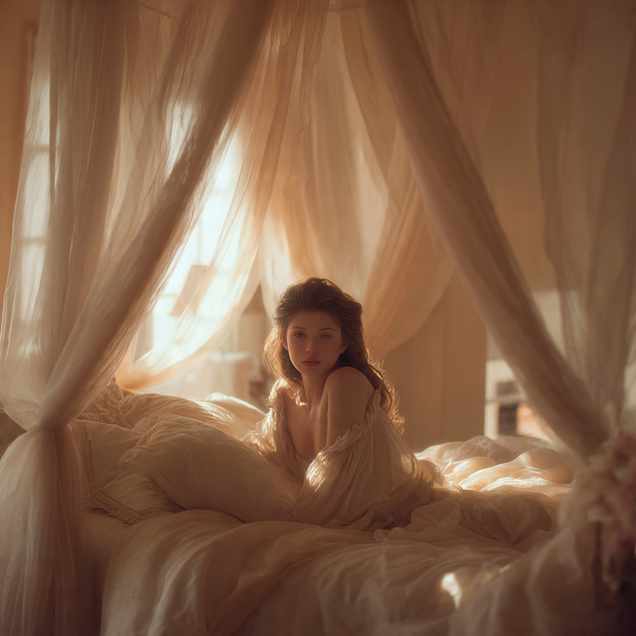 25 Beige Bedroom Ideas for a Calm, Luxurious & Stylish Retreat 22 an ethereal bedroom with sheer cream canopy