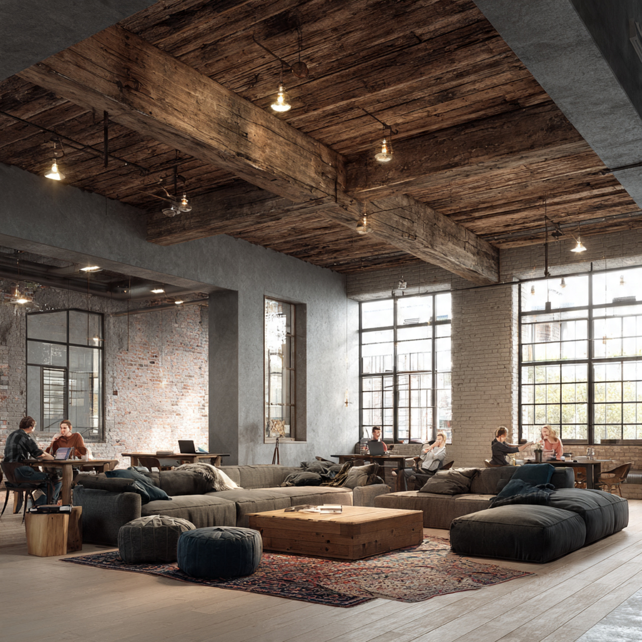 an industrial loft featuring fall ceiling designs