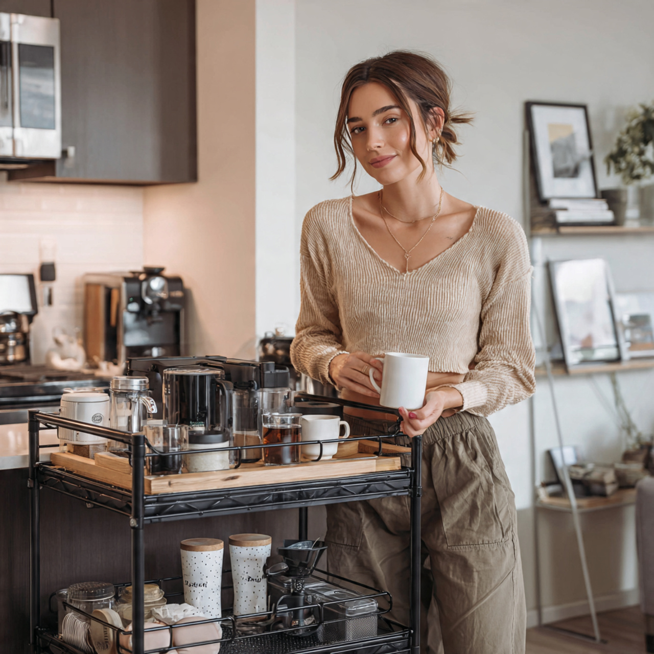 25 Coffee Bar Ideas: Stylish & Creative Home Coffee Station Inspiration 20 apartment friendly folding cart coffee bar ideas