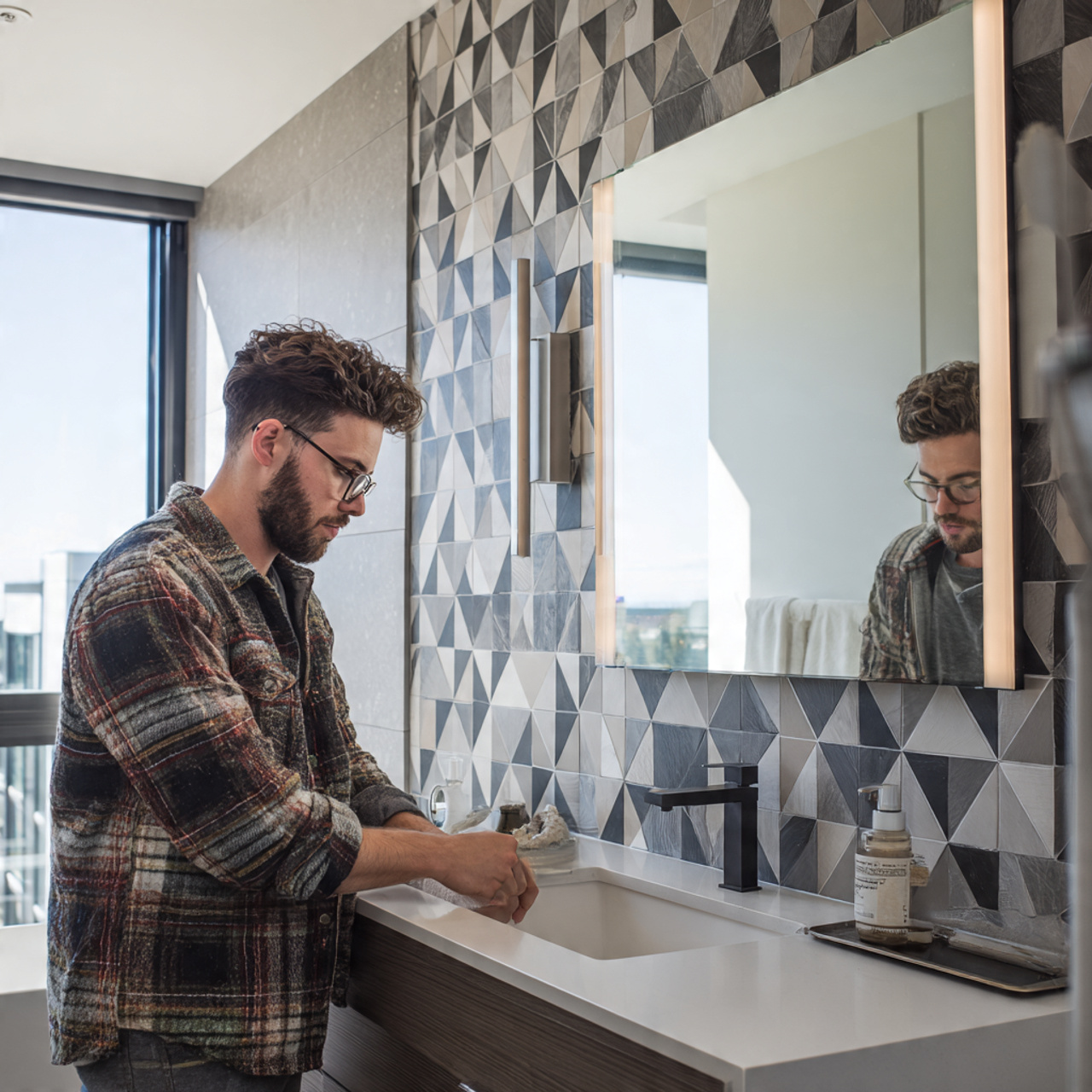 25 Bathroom Decoration & Ideas: Transform Your Bath Into a Luxurious Retreat 4 bathroom with a bold geometric wallpaper accent