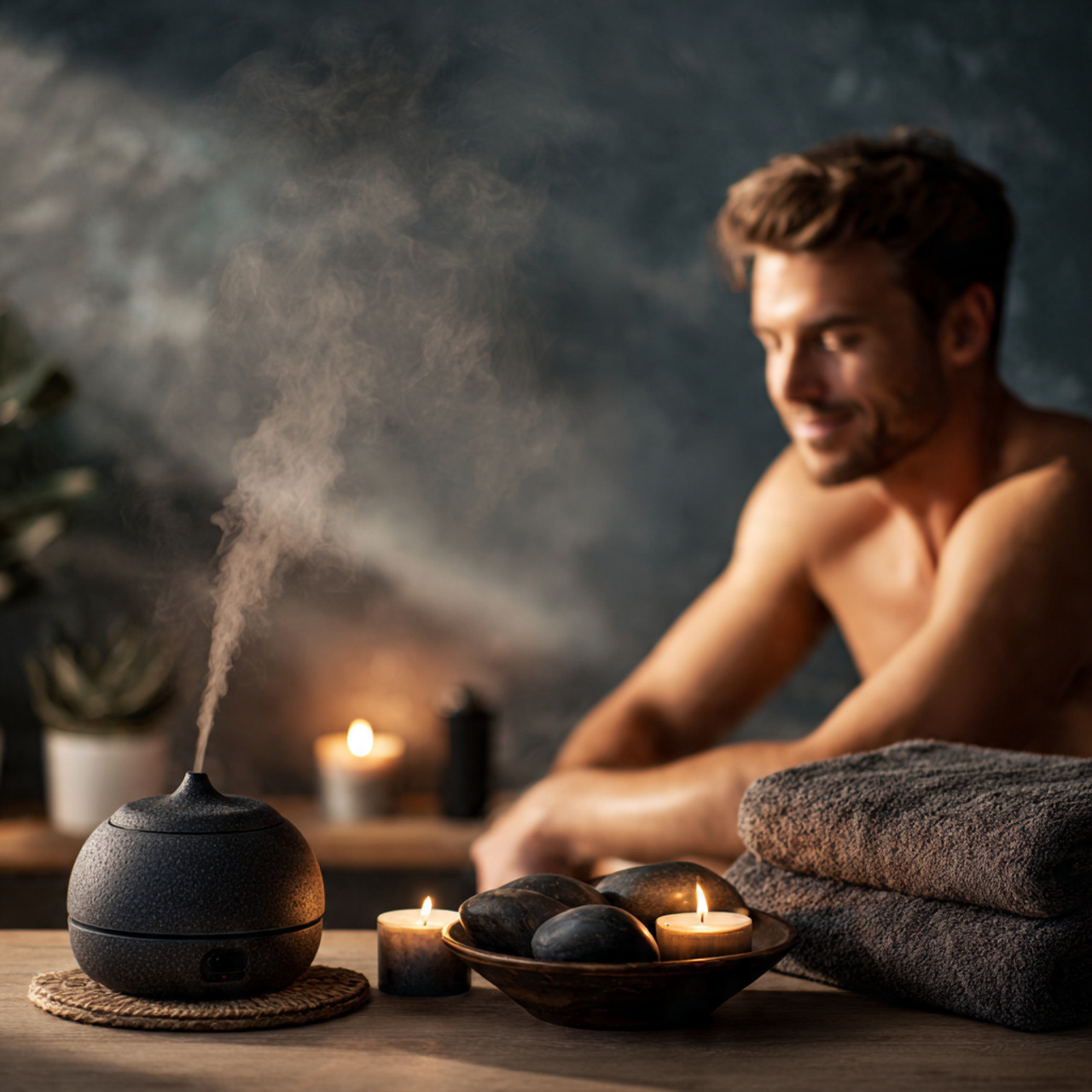 25 Bathroom Decoration & Ideas: Transform Your Bath Into a Luxurious Retreat 9 bathroom with essential oil diffuser emitting soft