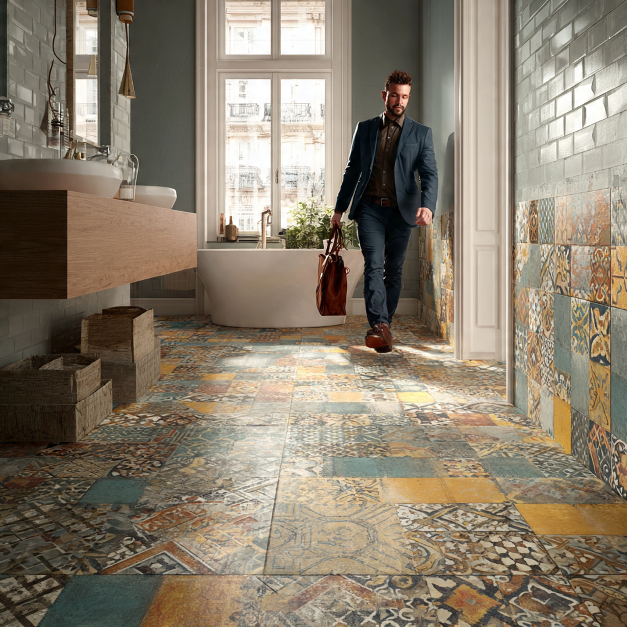 25 Bathroom Decoration & Ideas: Transform Your Bath Into a Luxurious Retreat 15 bathroom with intricate geometric patterned floor tiles