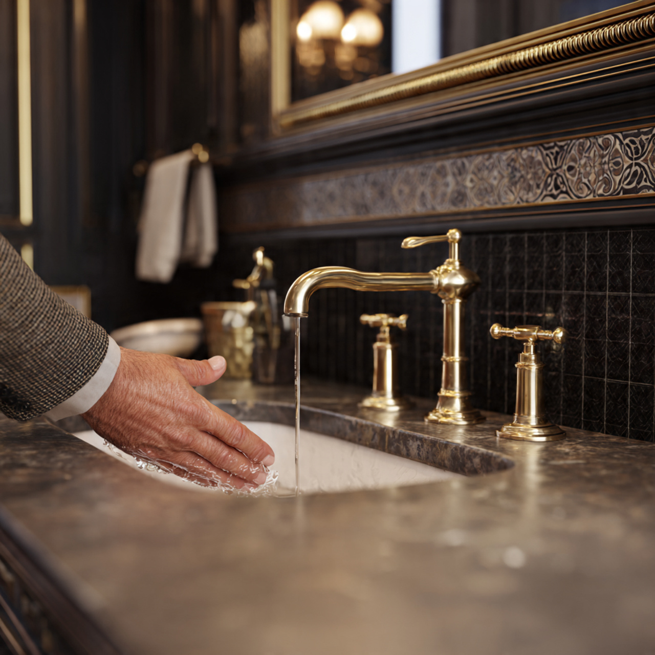 25 Bathroom Decoration & Ideas: Transform Your Bath Into a Luxurious Retreat 17 bathroom with warm brushed brass faucets cabinet