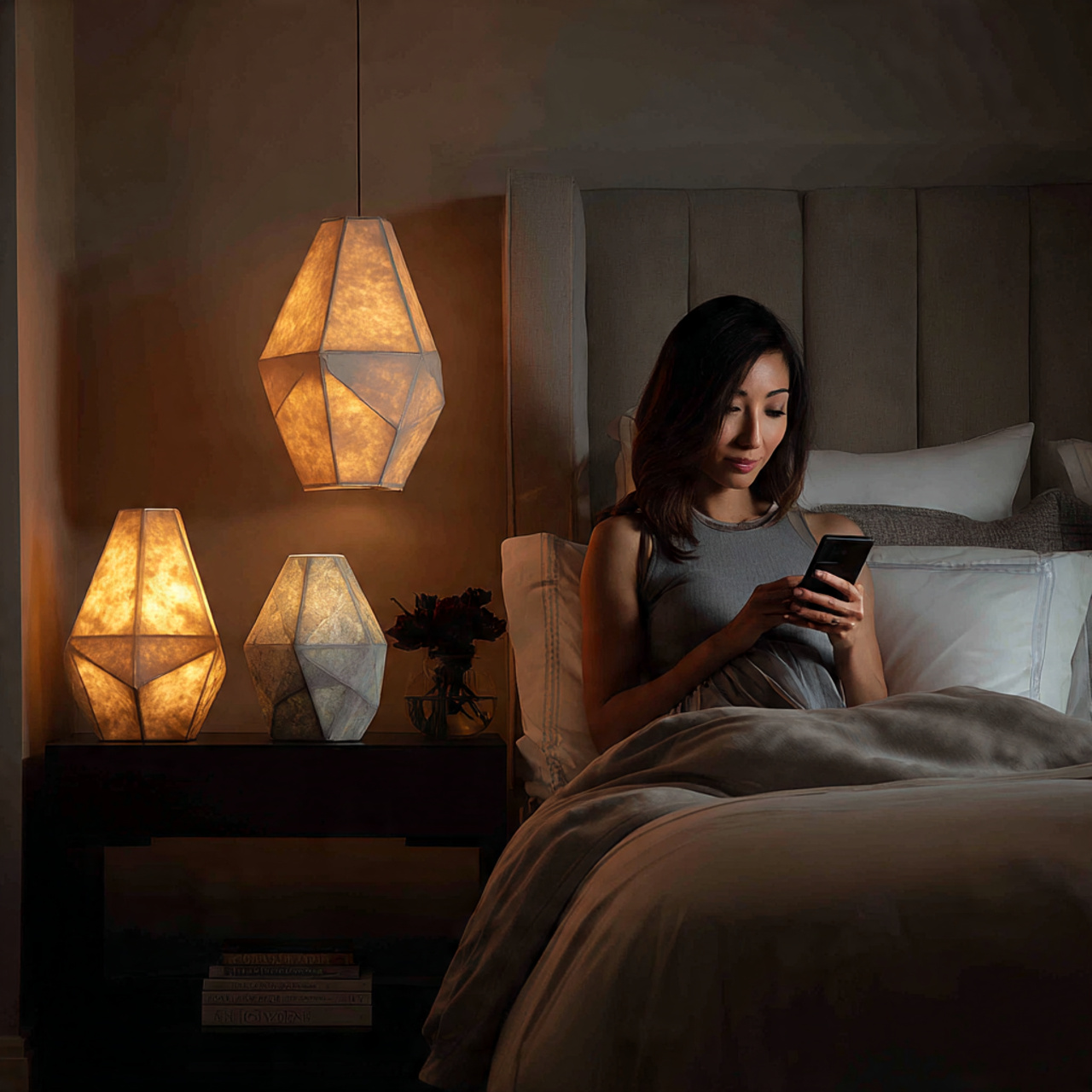 25 Bedroom Lighting Ideas That Instantly Elevate Style & Co 20 bedroom lighting ideas featuring geometric lamp bases 1