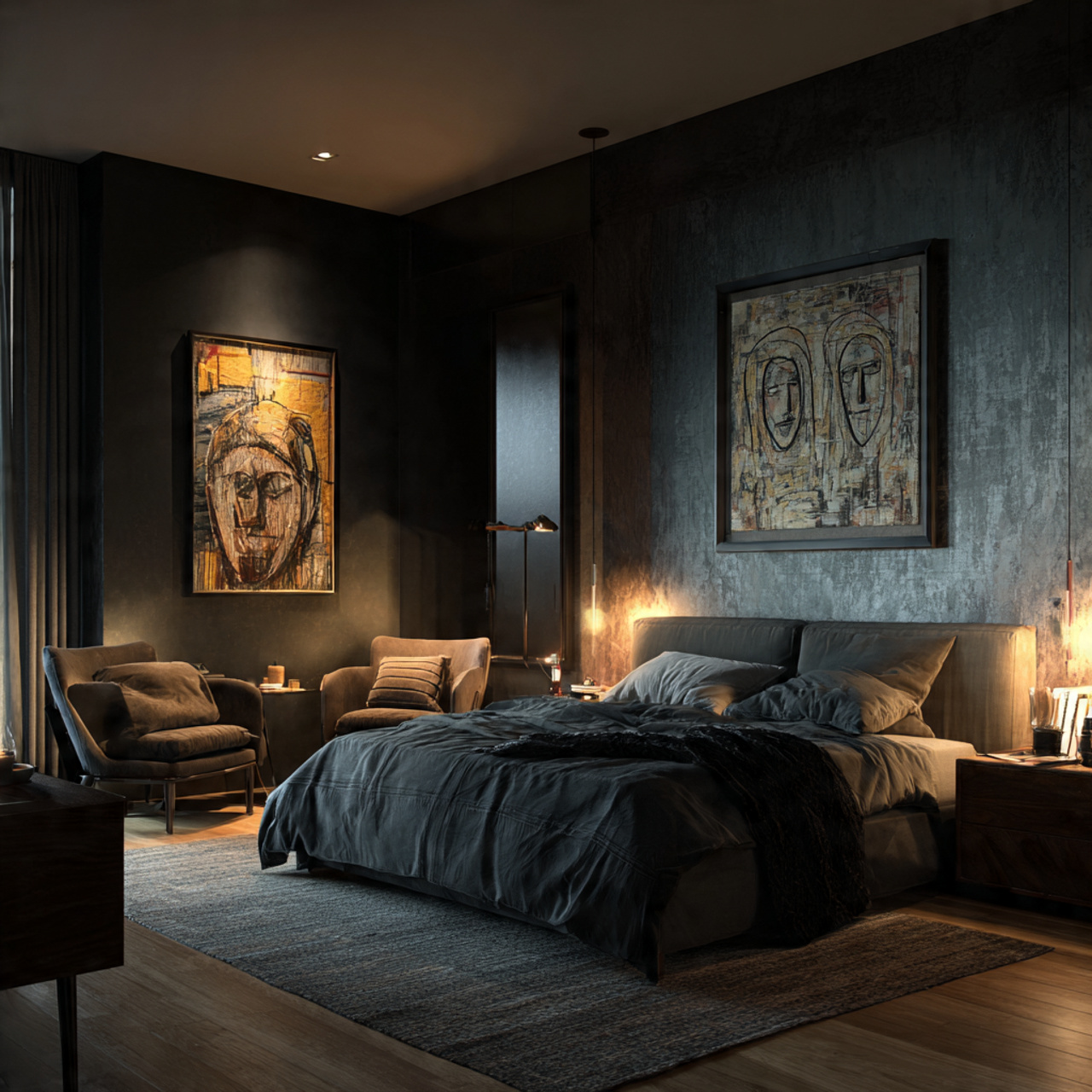 25 Couples Bedroom Ideas for a Romantic & Stylish Retreat 2 bedroom scene with a deep charcoal accent