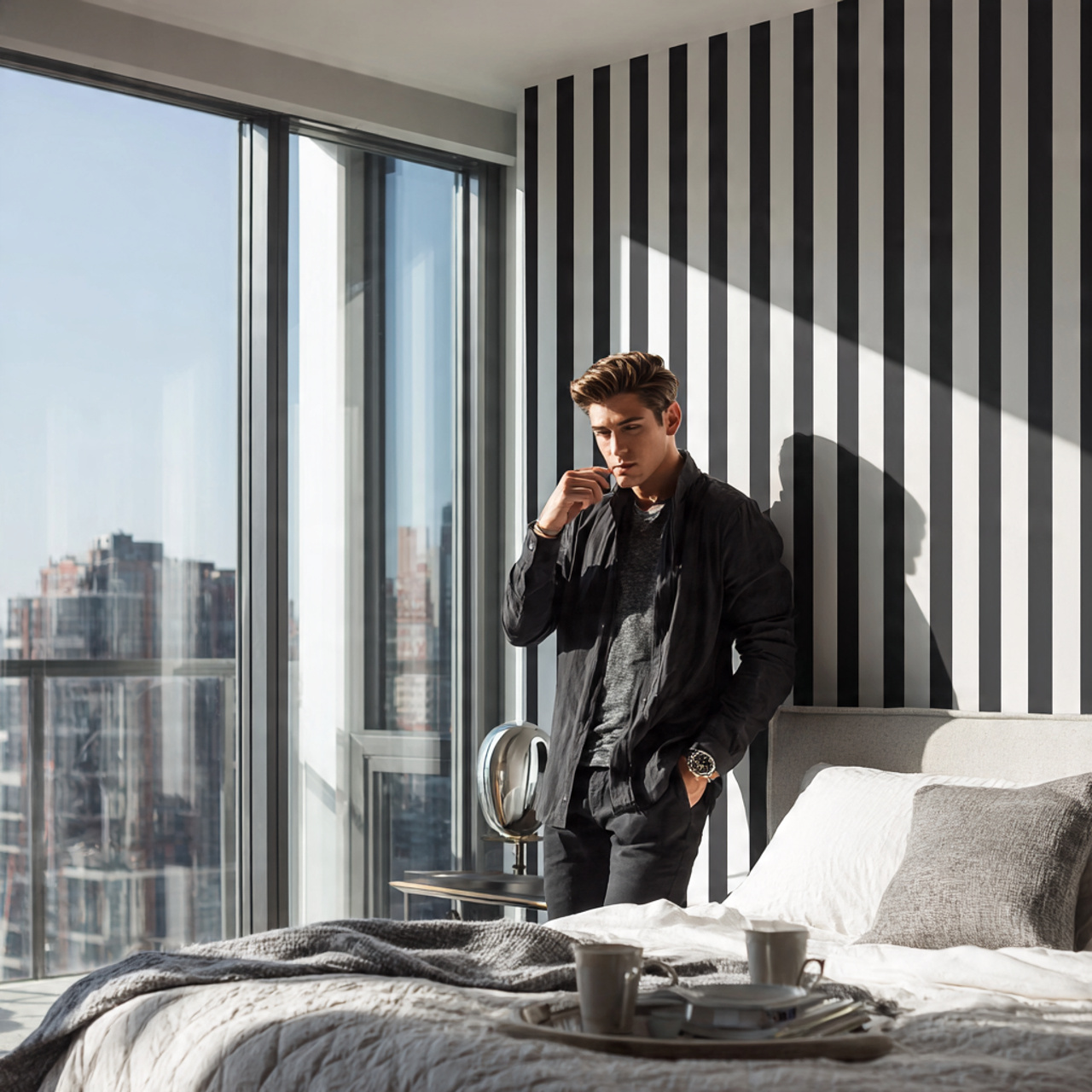 25 Bedroom Wallpaper Ideas That Instantly Transform Your Space 15 bedroom wallpaper ideas with modern monochrome stripes