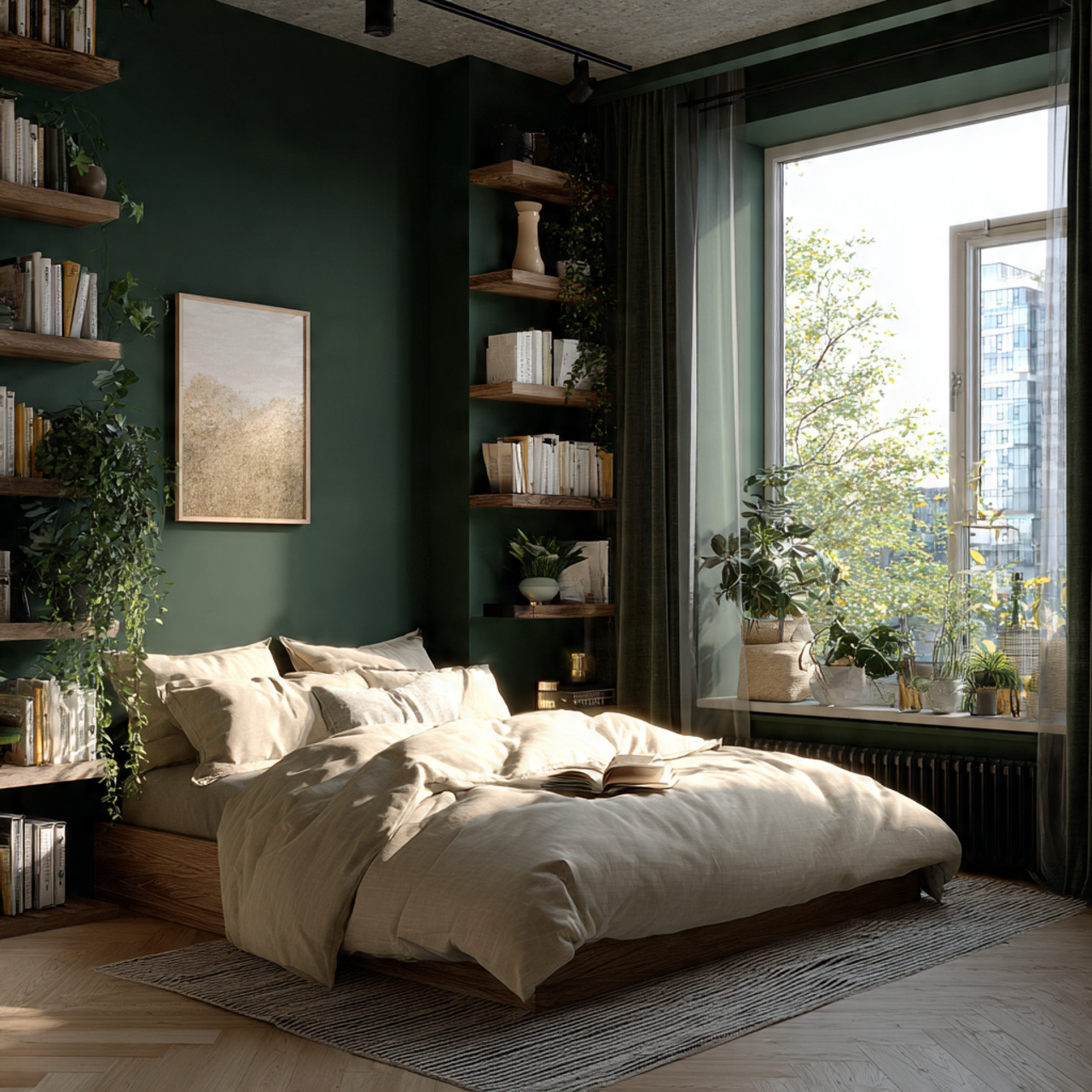25 Best Dark Green Bedroom Ideas for a Luxe & Relaxing Space 14 bedroom with rich dark green walls paired