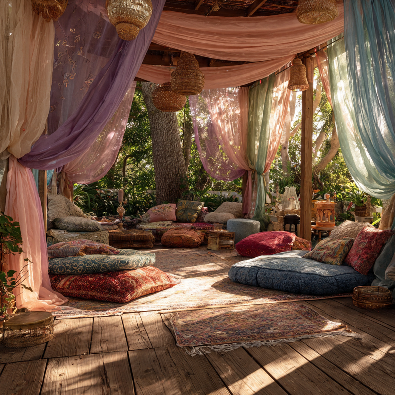 25 Backyard Gazebo Ideas: Stunning Designs to Elevate Your Yard 7 bohemian backyard gazebo with flowing colorful fabrics