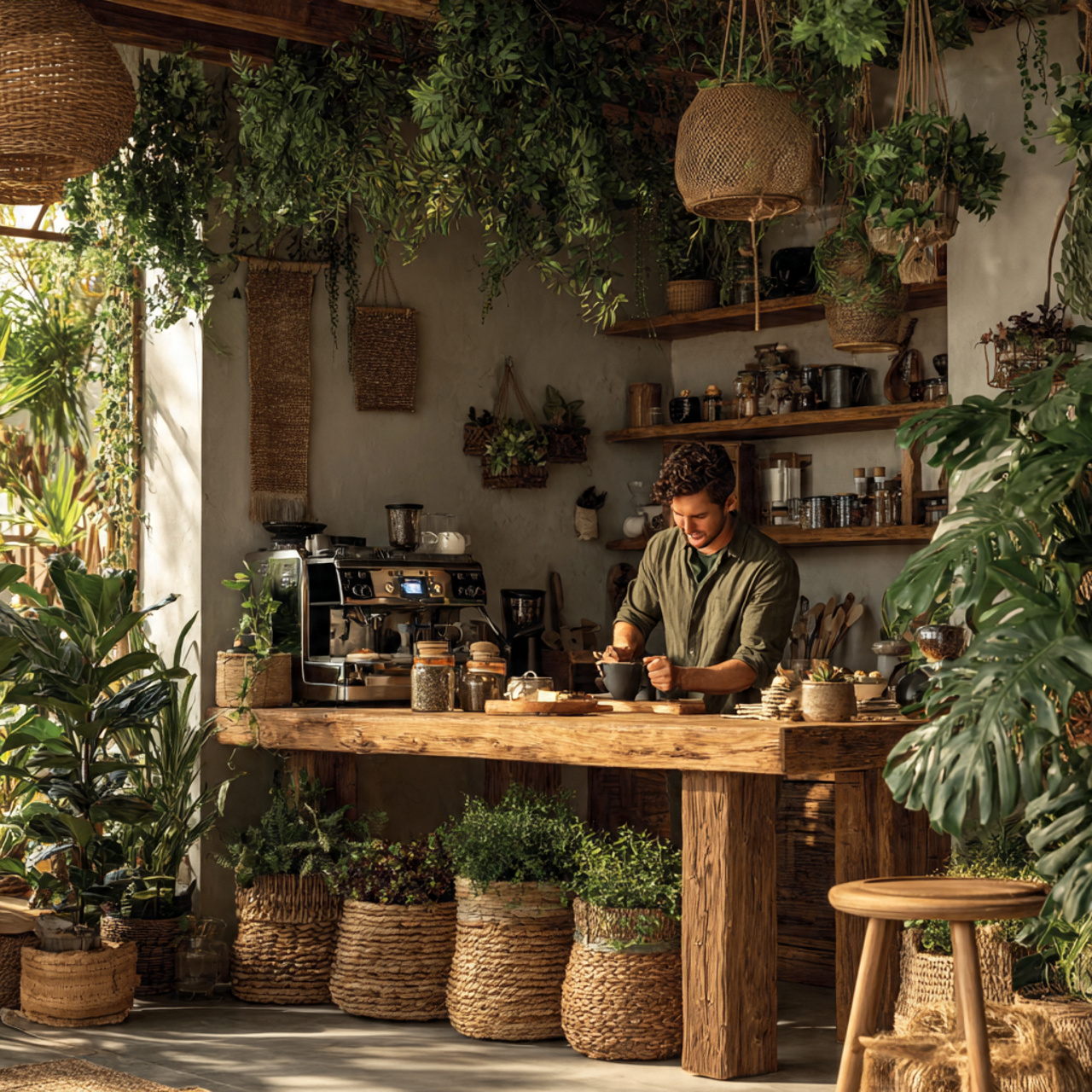 25 Coffee Bar Ideas: Stylish & Creative Home Coffee Station Inspiration 12 bohemian greenery coffee bar ideas with lush