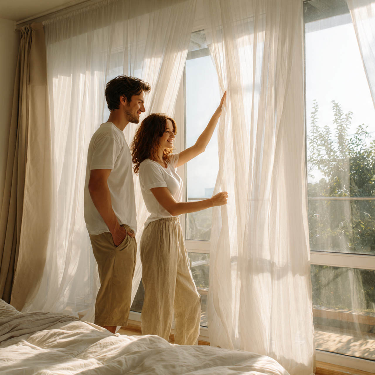 25 Bedroom Lighting Ideas That Instantly Elevate Style & Co 19 bright airy bedroom with large windows sheer