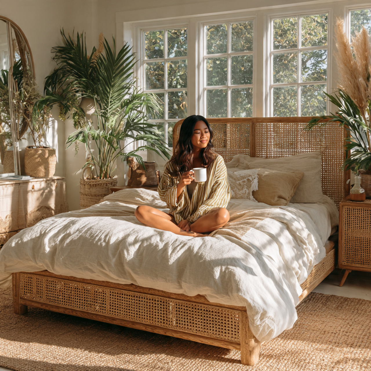 25 Stunning Headboard Ideas to Elevate Your Bedroom Style 6 bright bedroom featuring a woven rattan cane