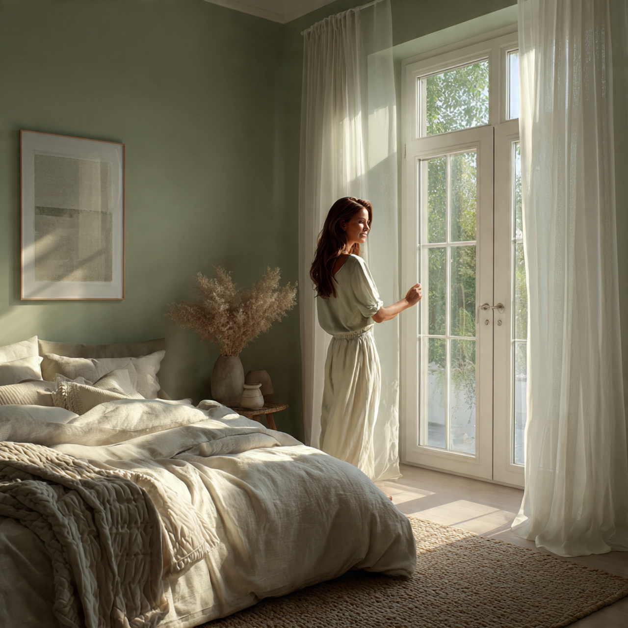 25 Sage Green Bedroom Ideas: Calm, Stylish & Inspiring Designs 23 bright bedroom with sage green walls optimized