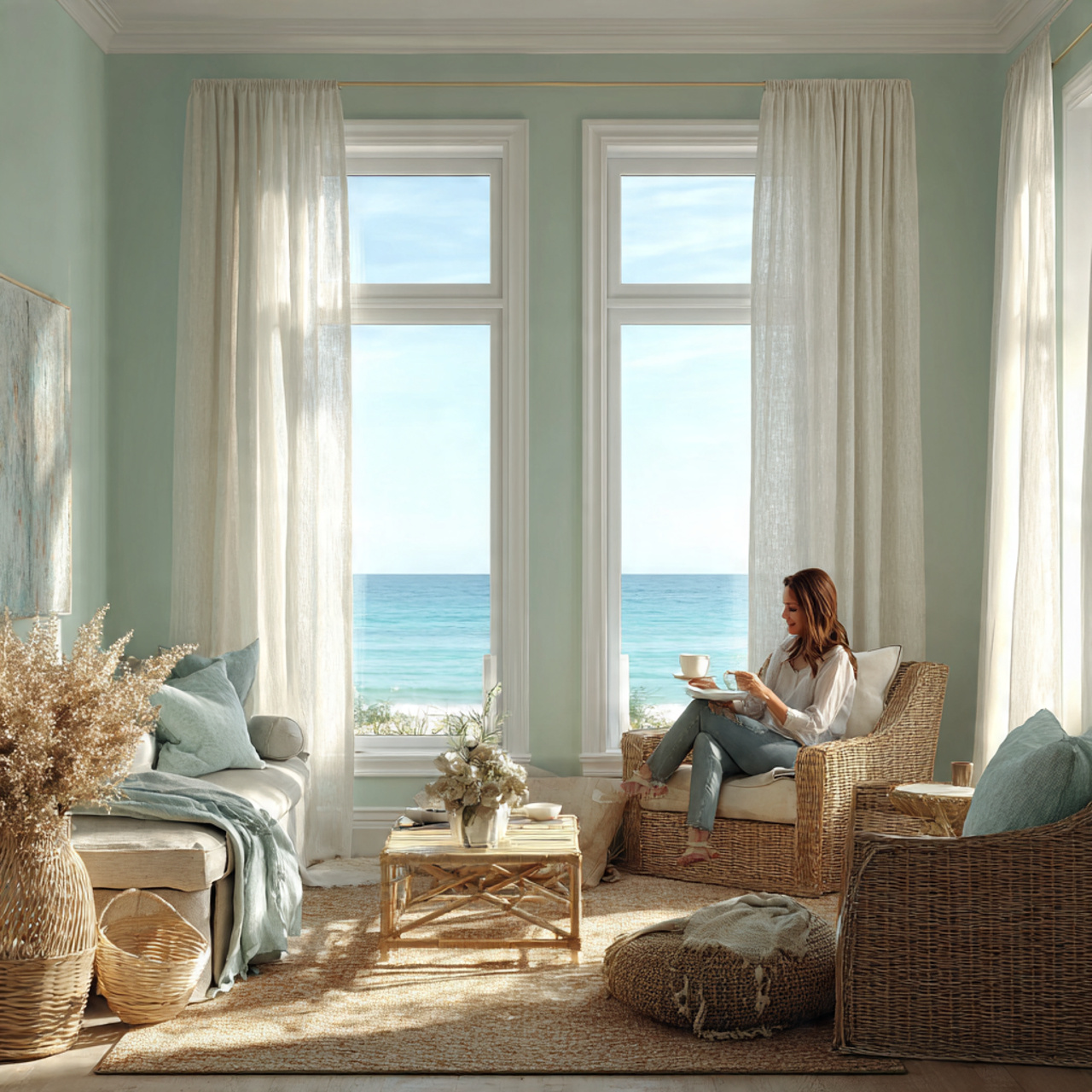 25 Sage Green Bedroom Ideas: Calm, Stylish & Inspiring Designs 9 bright coastal bedroom with light sage green