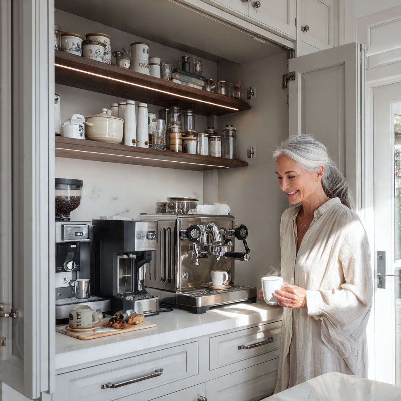 25 Coffee Bar Ideas: Stylish & Creative Home Coffee Station Inspiration 3 built in kitchen cabinet coffee bar ideas with