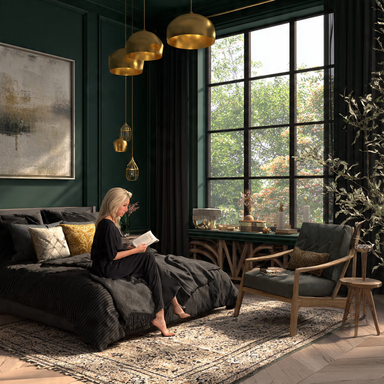 25 Best Dark Green Bedroom Ideas for a Luxe & Relaxing Space 10 chic bedroom with dark green walls paired