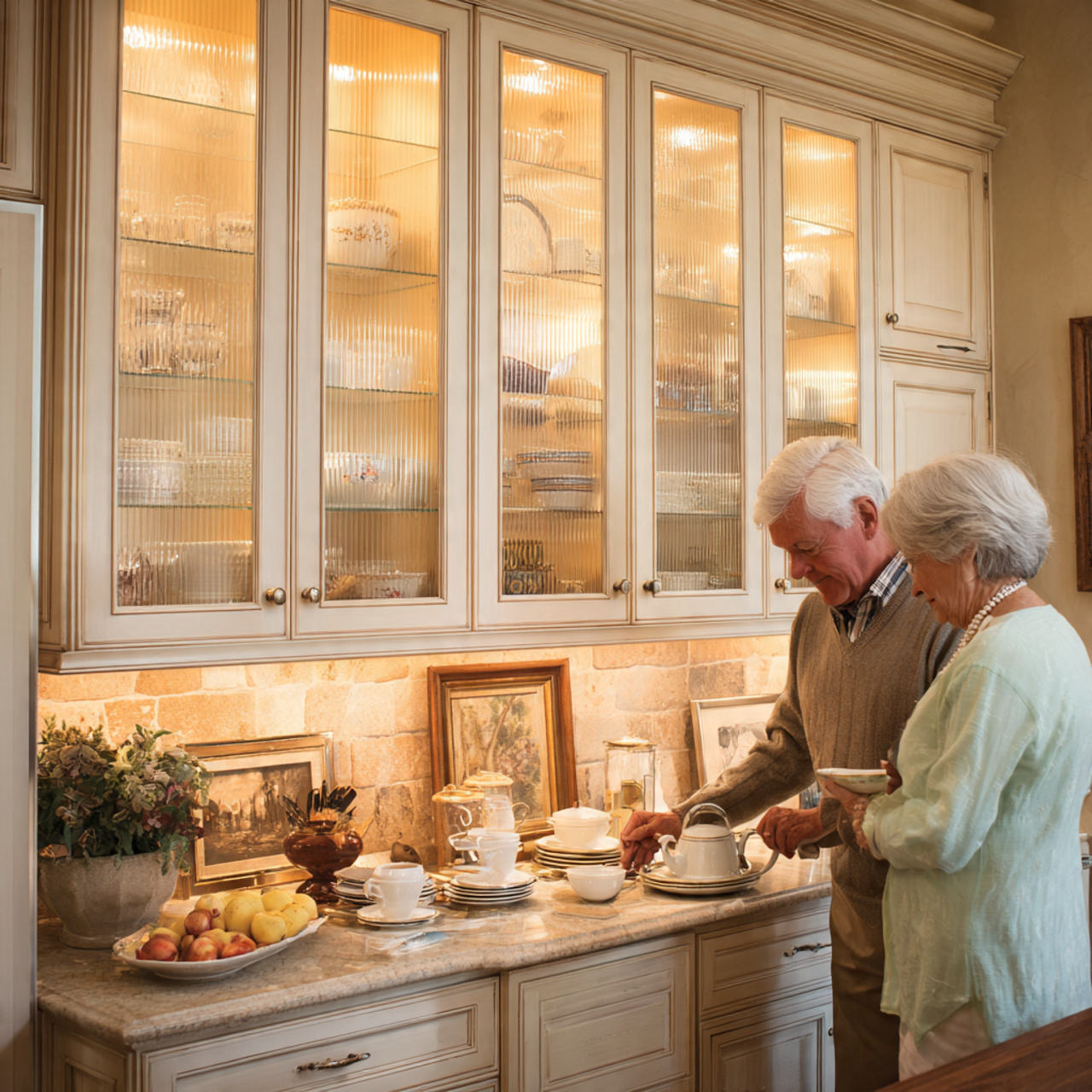 25 Stunning Kitchen Cabinets Ideas for Modern & Stylish Homes 7 classic kitchen with vintage glass front displays