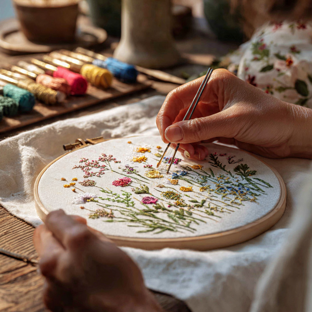 25 DIY and Craft Ideas That Inspire Creativity & Transform Your Home 8 close up of a person embroidering a charming