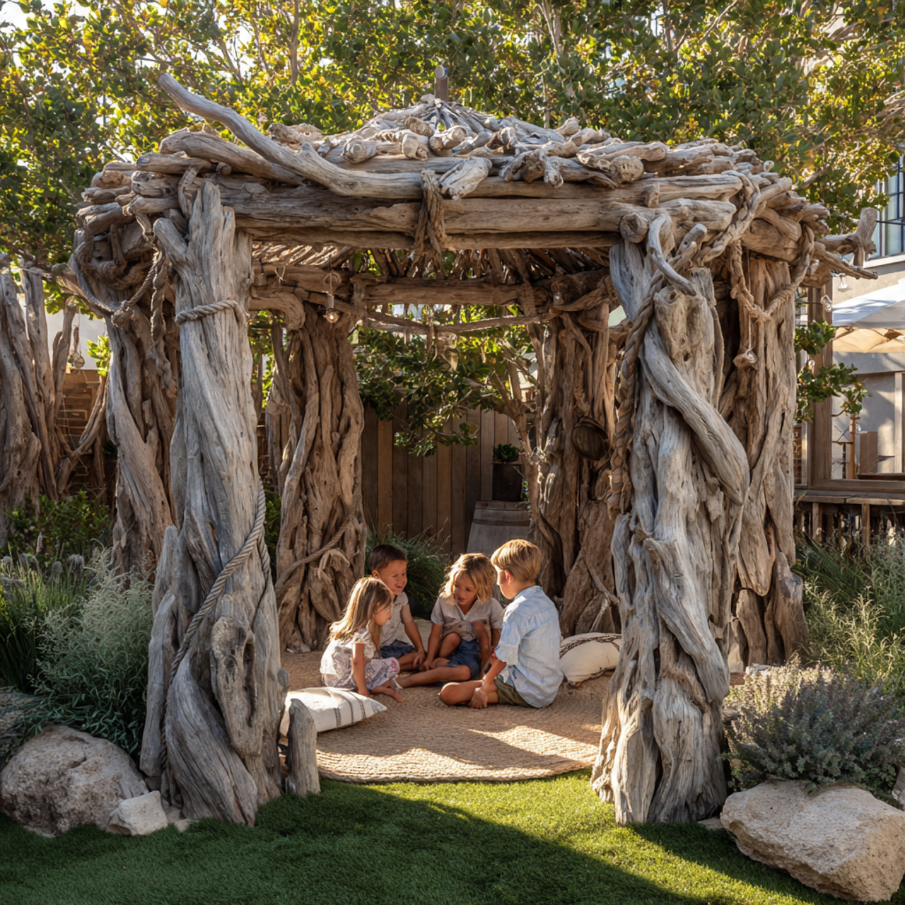 25 Backyard Gazebo Ideas: Stunning Designs to Elevate Your Yard 13 coastal backyard gazebo made from sun bleached driftwood
