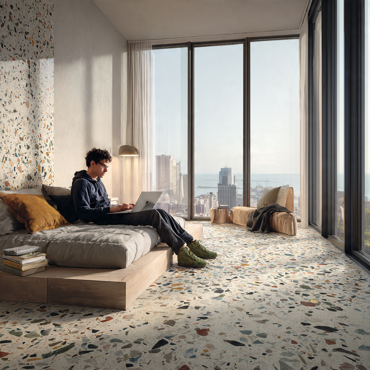 25 Bedroom Flooring Ideas That Inspire Serenity & Elegance 15 contemporary bedroom with terrazzo stone composite flooring