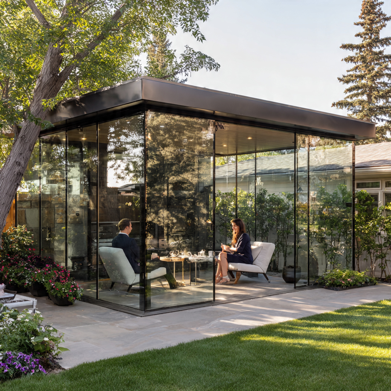 25 Backyard Gazebo Ideas: Stunning Designs to Elevate Your Yard 11 contemporary glass walled backyard gazebo with floor to ceiling panels