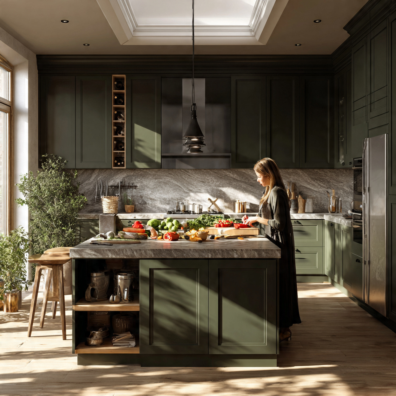 25 Stunning Dark Kitchen Cabinets Ideas for Modern Homes 23 contemporary kitchen with deep olive dark kitchen