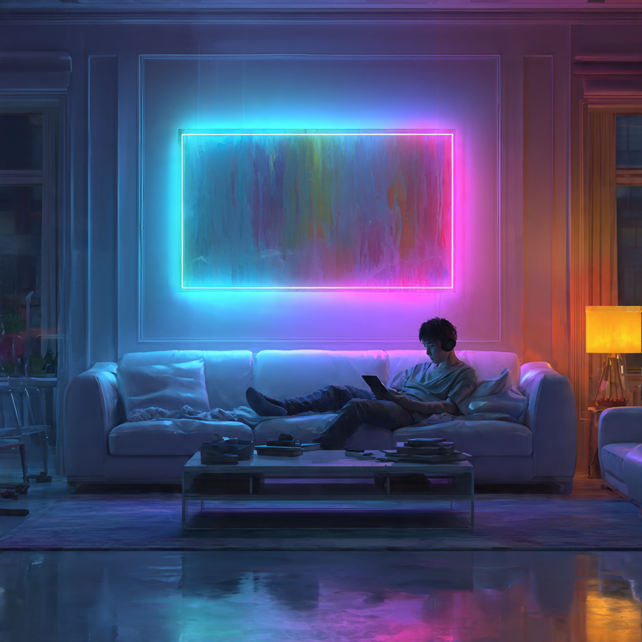 25 Living Room Wall Decor Ideas for a Stylish Home 13 contemporary living room with a glowing neon