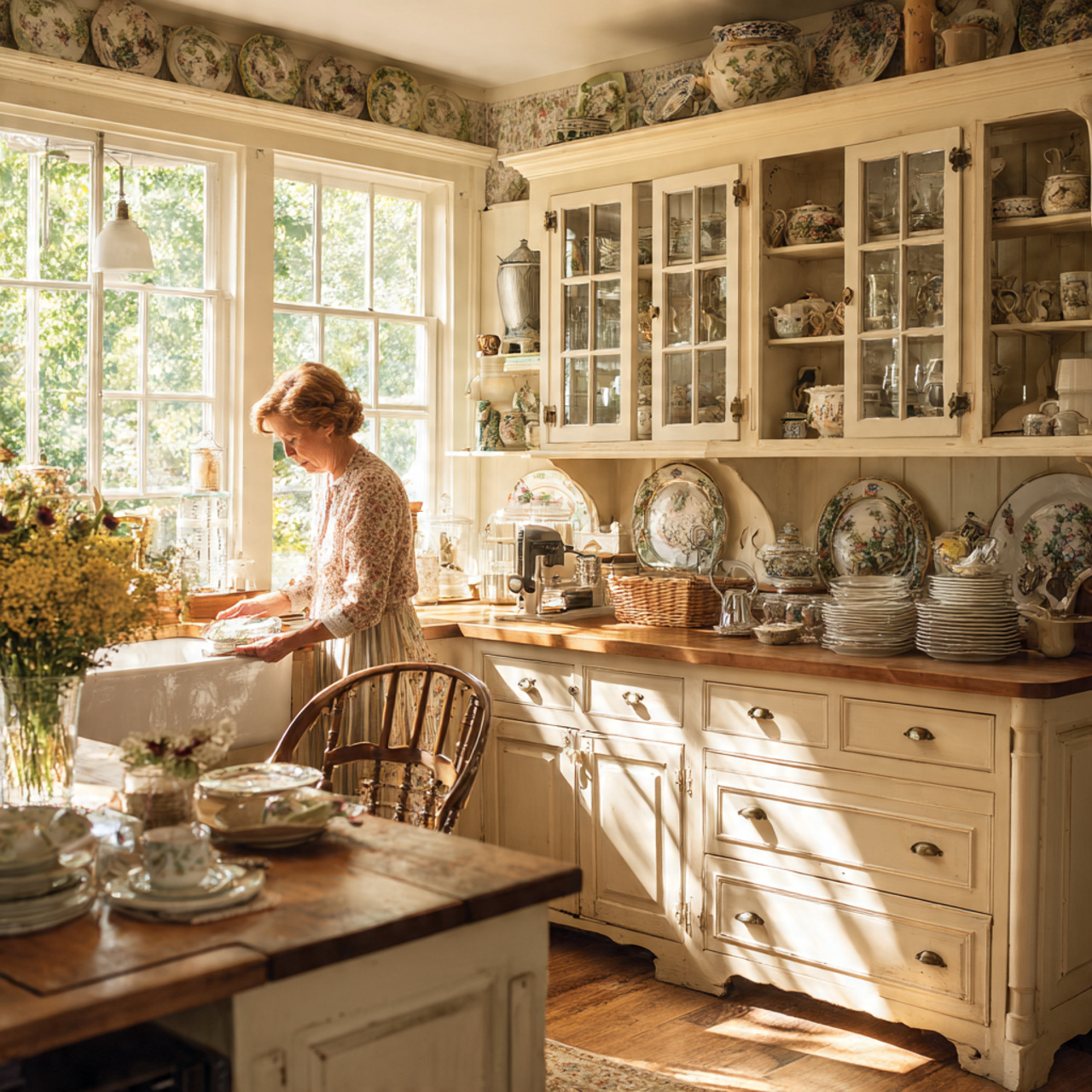 25 Best Country Kitchen Design Ideas to Transform Your Space 21 country kitchen featuring glass fronted cabinets displaying elegant