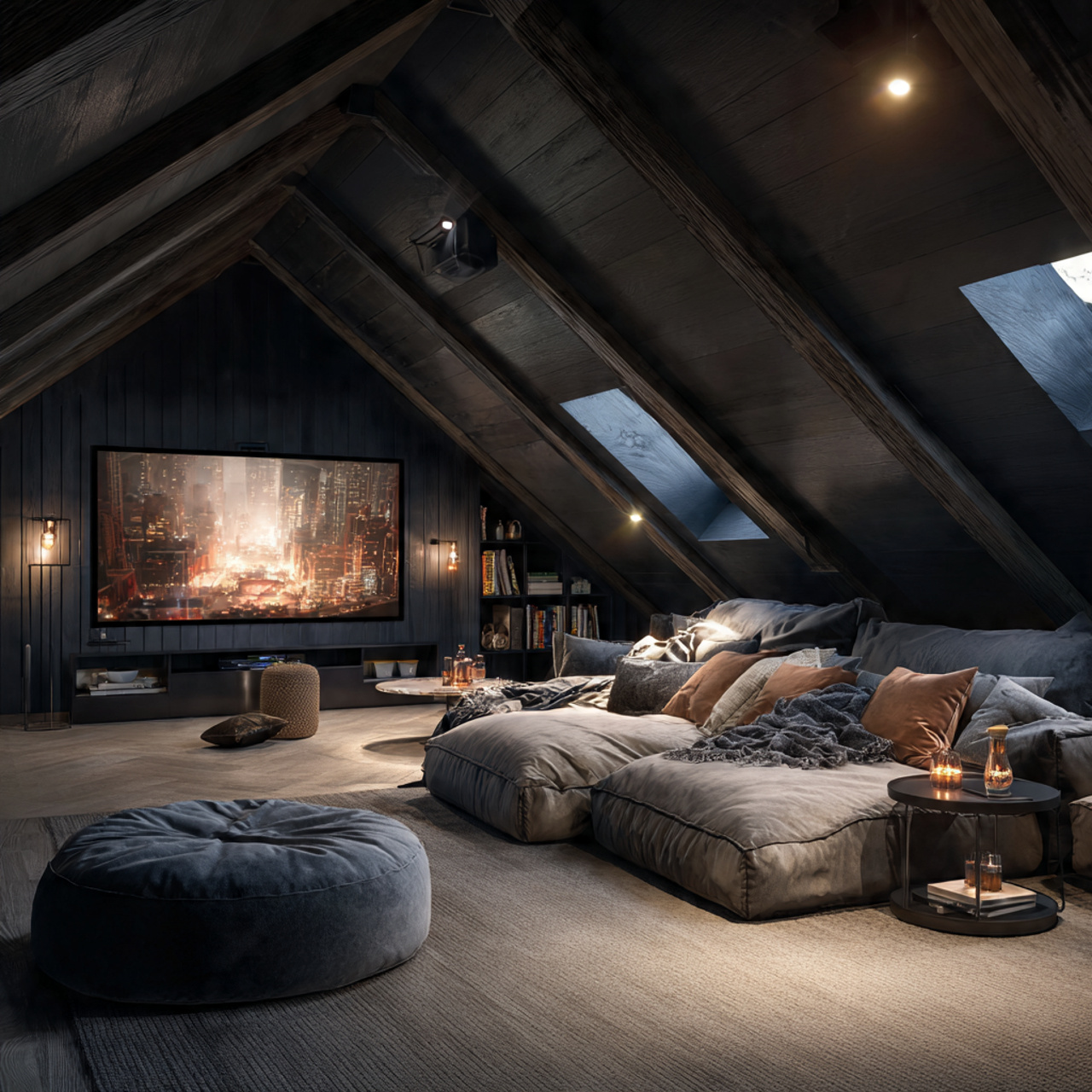 25 Stunning Attic Room Ideas to Transform Your Home 8 cozy attic home cinema with sloped ceilings