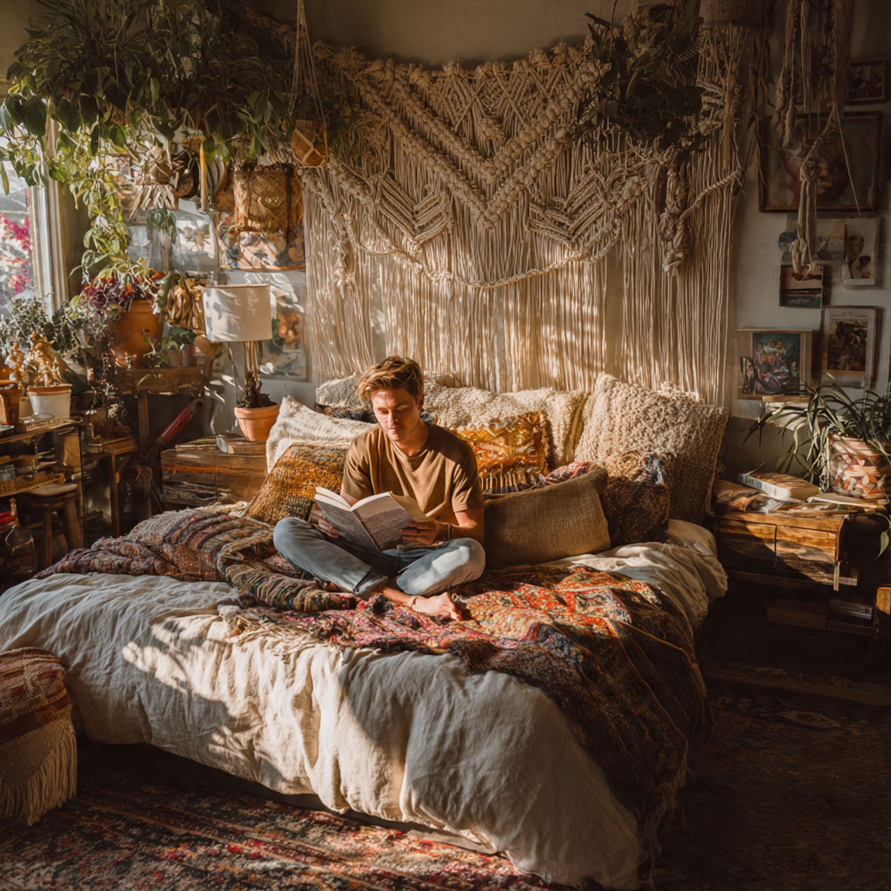 25 Stunning Headboard Ideas to Elevate Your Bedroom Style 9 cozy boho bedroom featuring a hand knotted macrame