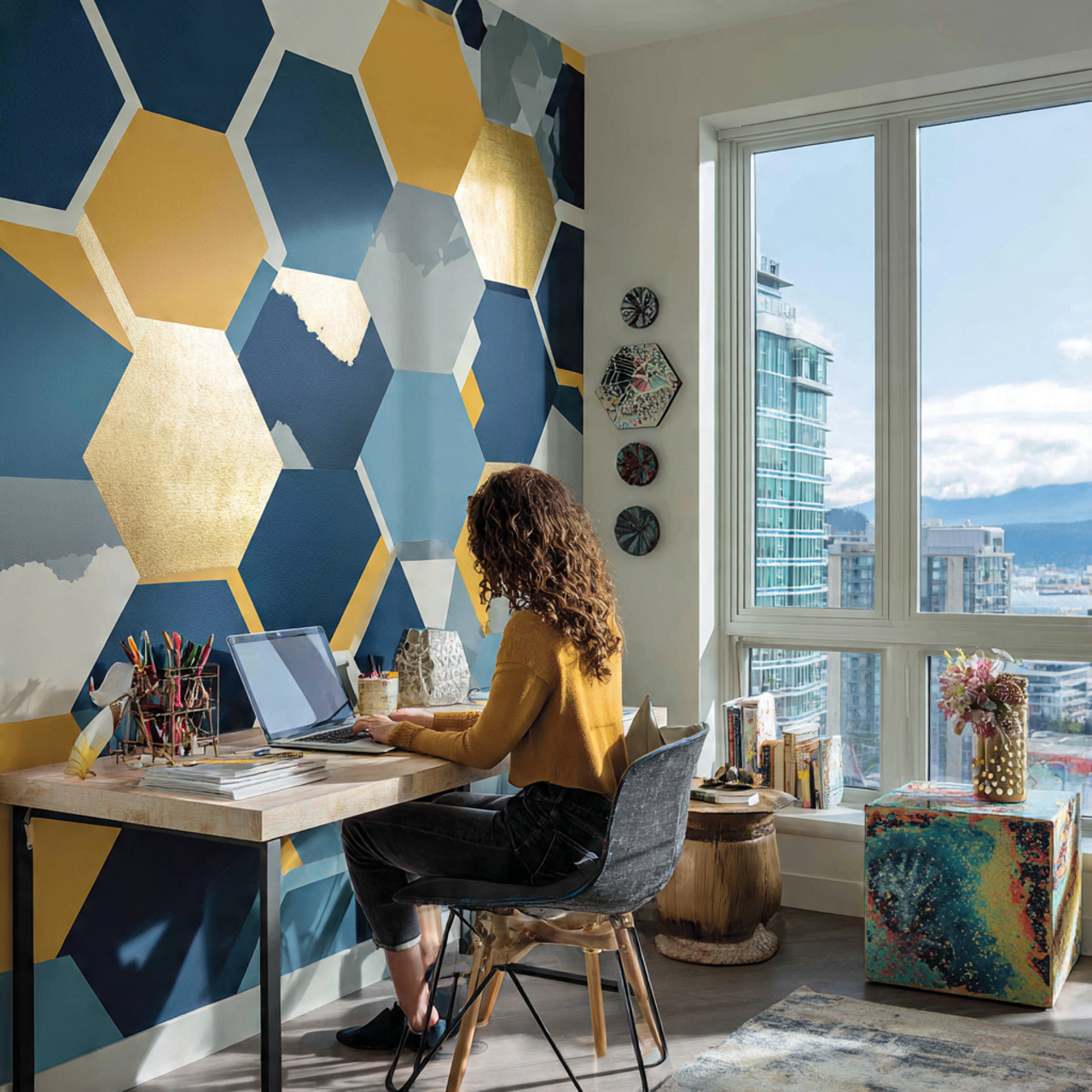 25 Stunning Wall Design Ideas to Transform Your Home 5 creative home office featuring a geometric paint