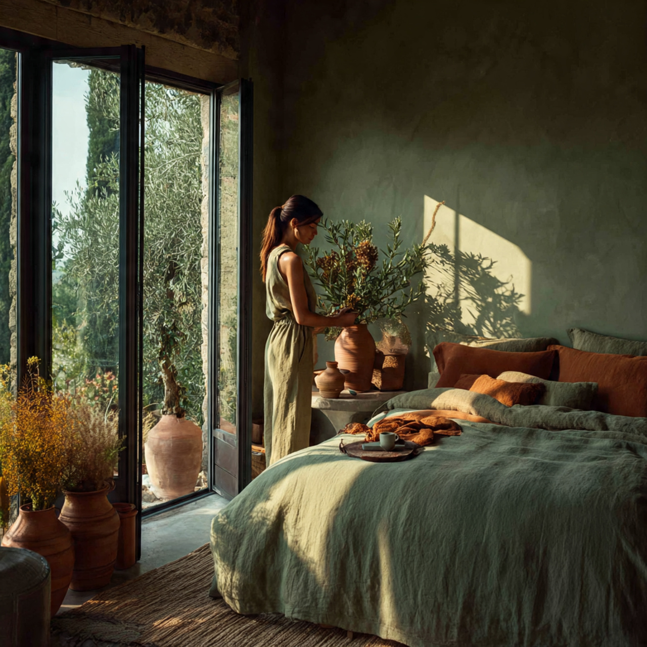 25 Sage Green Bedroom Ideas: Calm, Stylish & Inspiring Designs 13 earthy bedroom with sage green walls paired