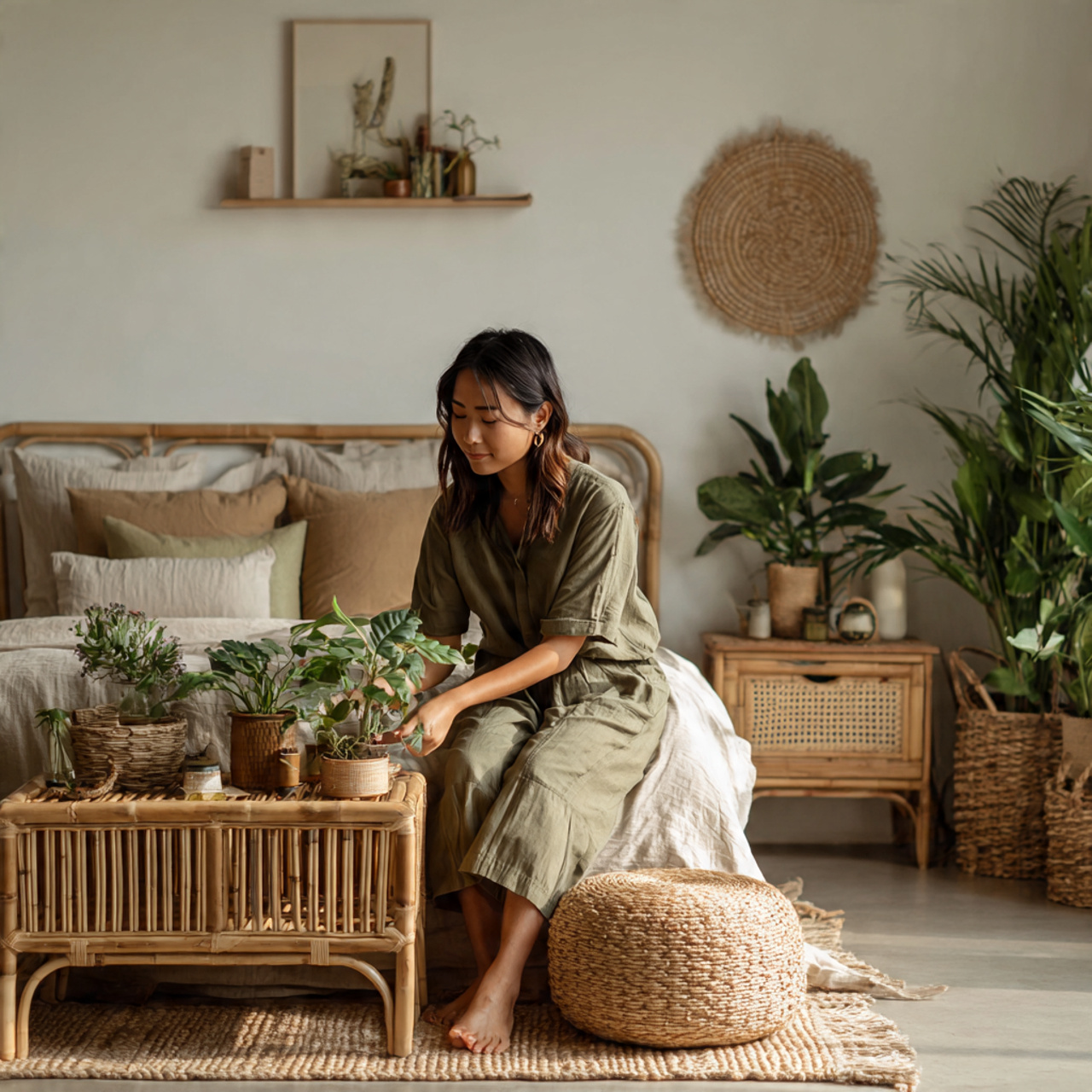 eco friendly bedroom featuring furniture made from bamboo