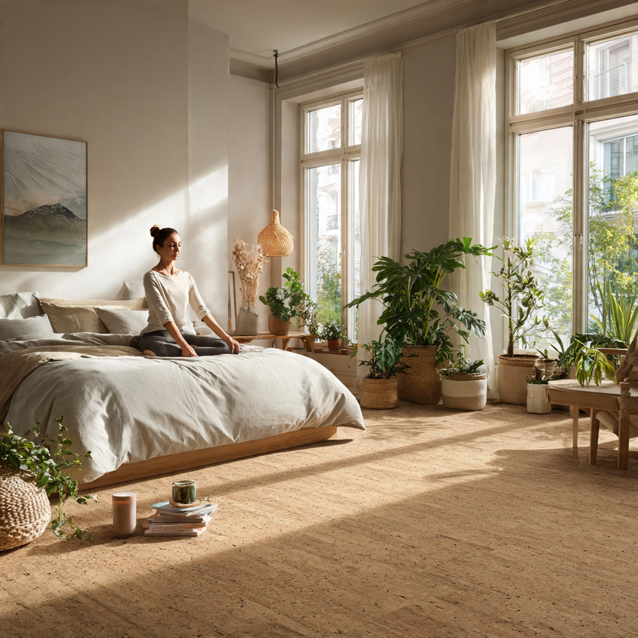 25 Bedroom Flooring Ideas That Inspire Serenity & Elegance 7 eco friendly bedroom with natural cork tile flooring