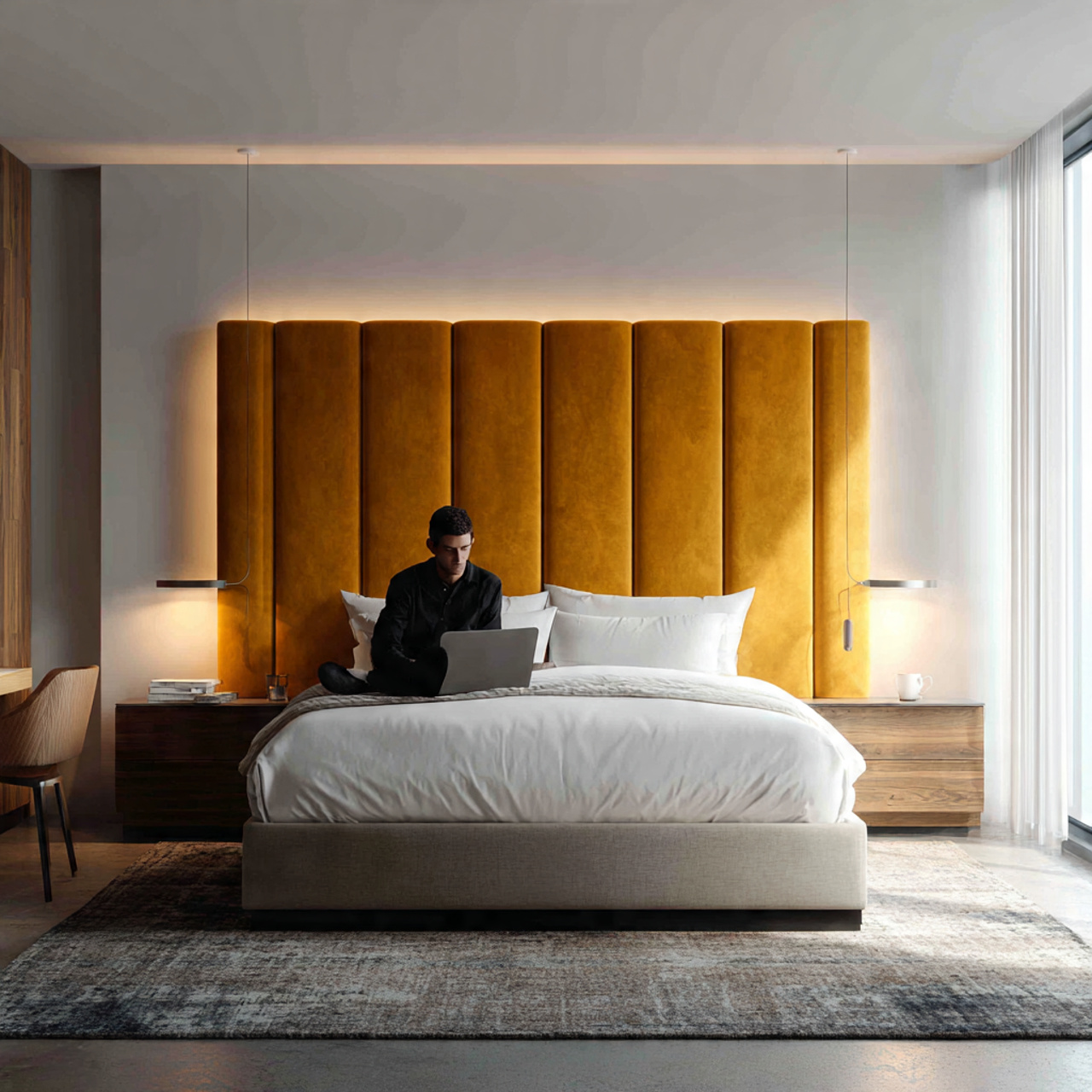 25 Yellow Bedroom Ideas: Bright, Cheerful Designs for a Sunny Sanctuary 2 elegant bedroom featuring a mustard yellow velvet