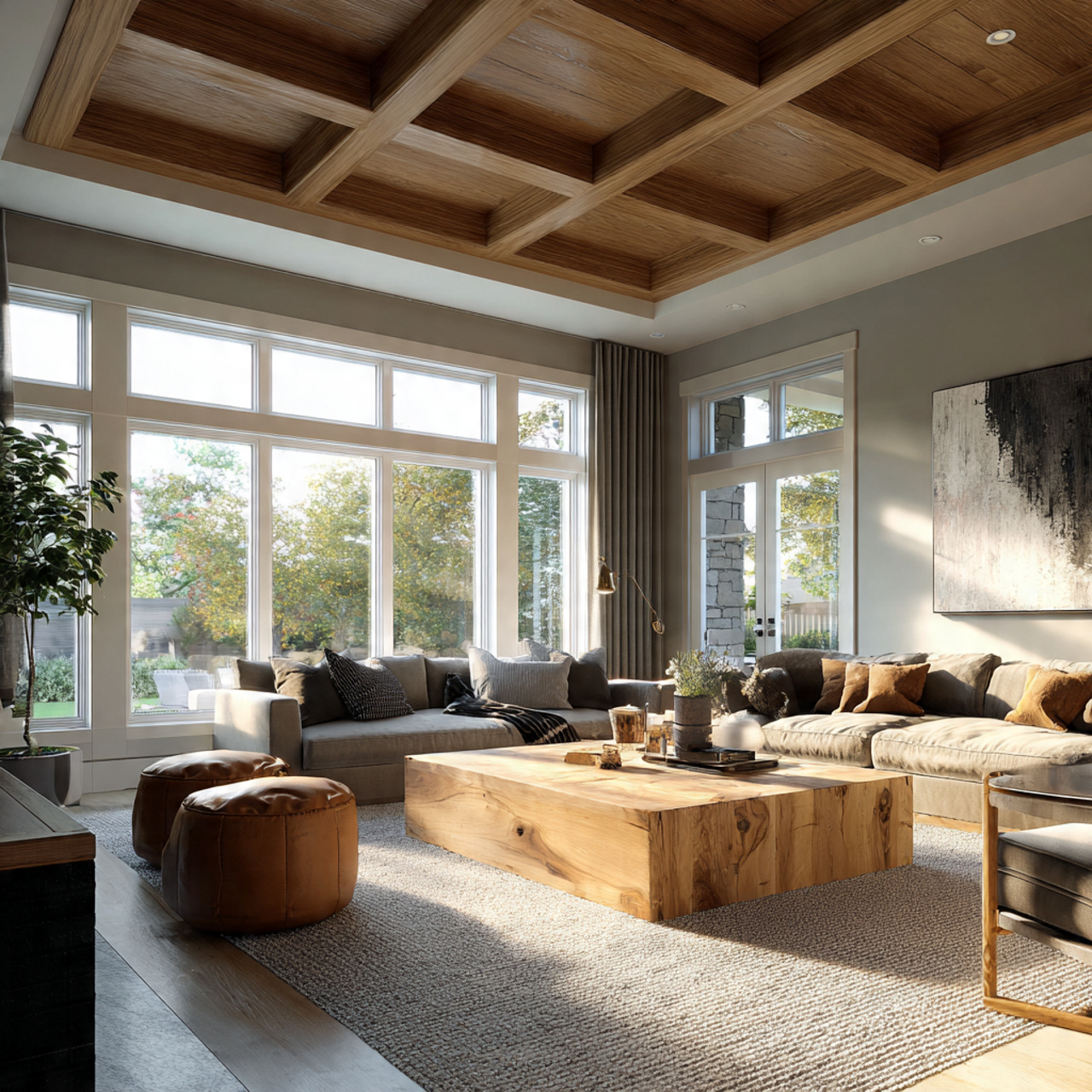 25 Stunning Ceiling Design Ideas to Transform Any Room 1 elegant living room with coffered wood beam