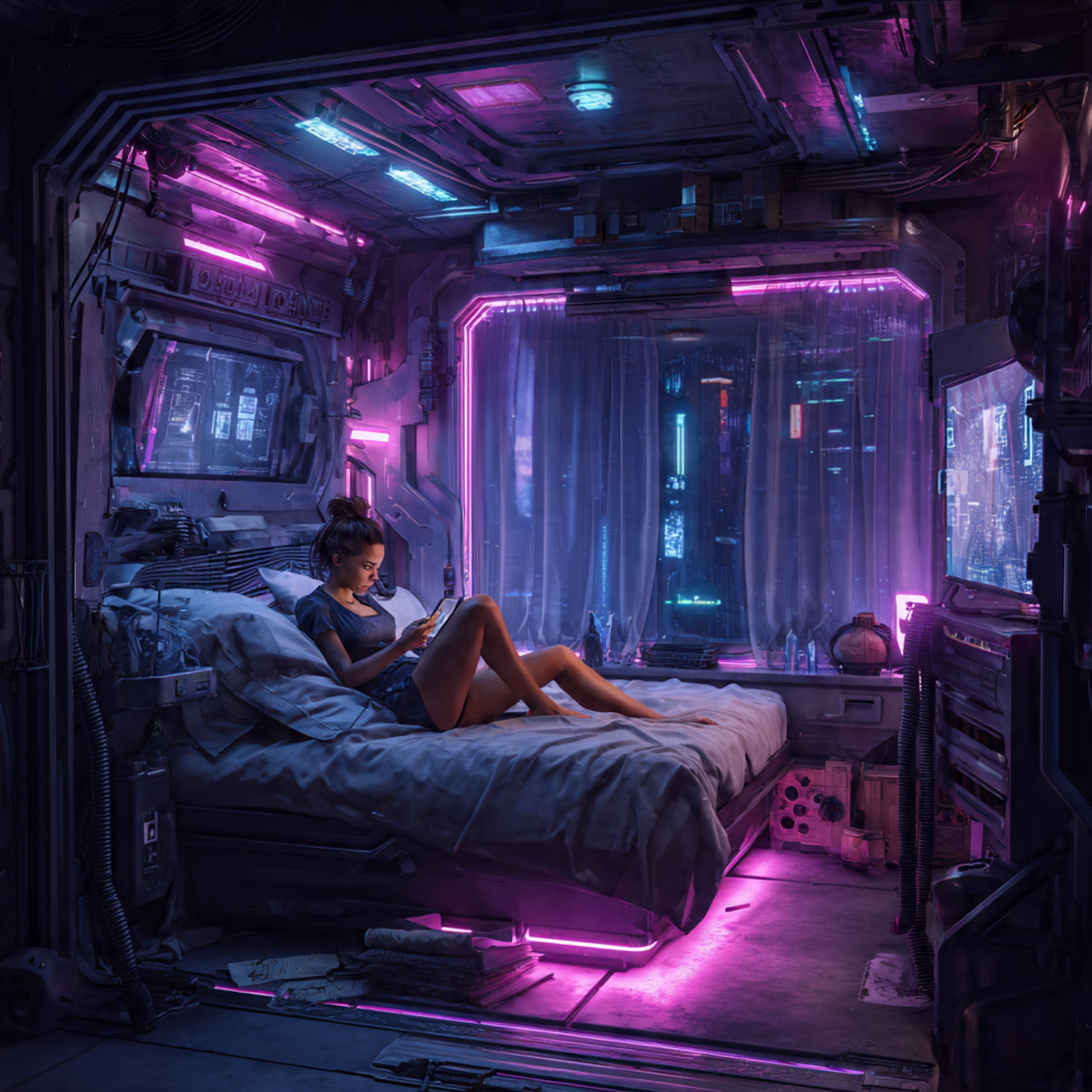 25 Bedroom Decoration Ideas to Create a Stylish & Peaceful Retreat 24 futuristic bedroom with cyberpunk neon lighting sleek