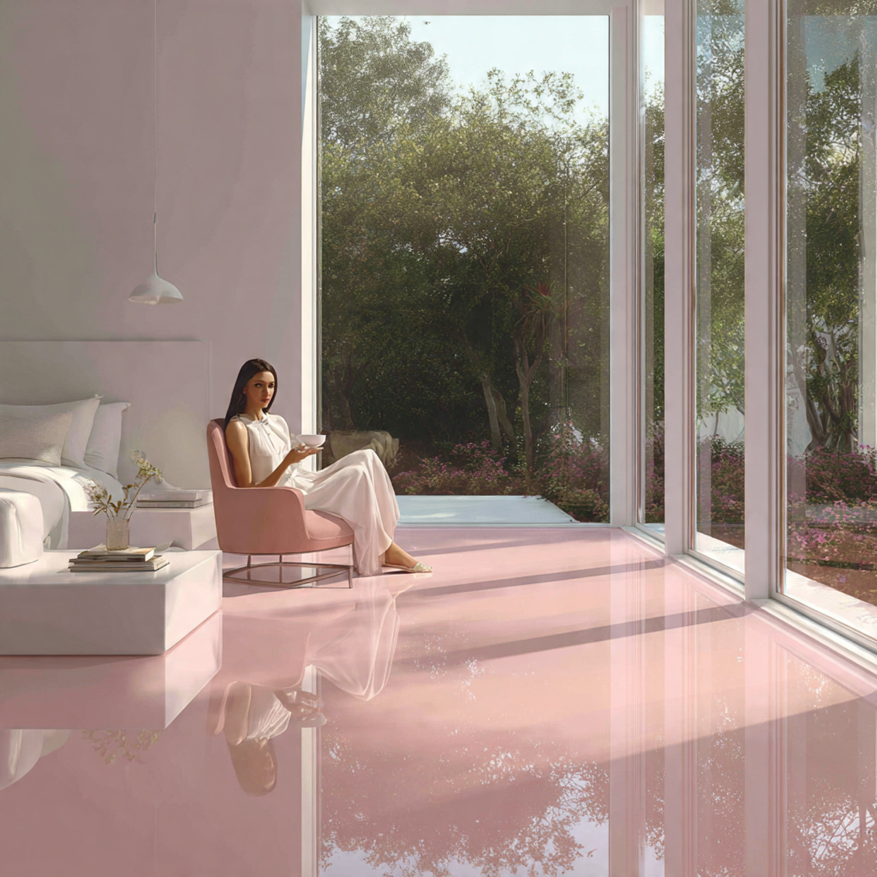 25 Bedroom Flooring Ideas That Inspire Serenity & Elegance 18 futuristic bedroom with seamless resin pour flooring