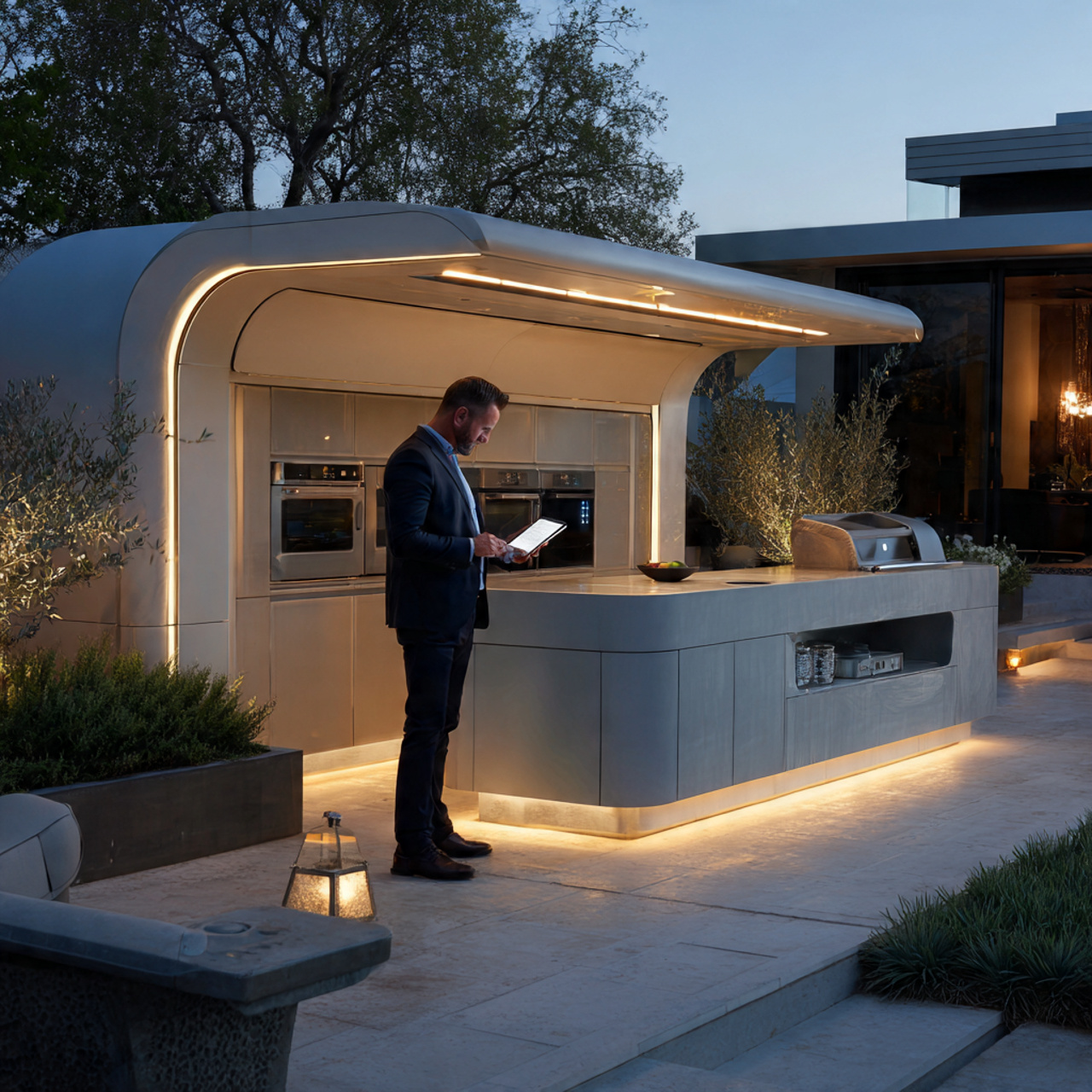 futuristic outdoor kitchen featuring high tech smart appliances