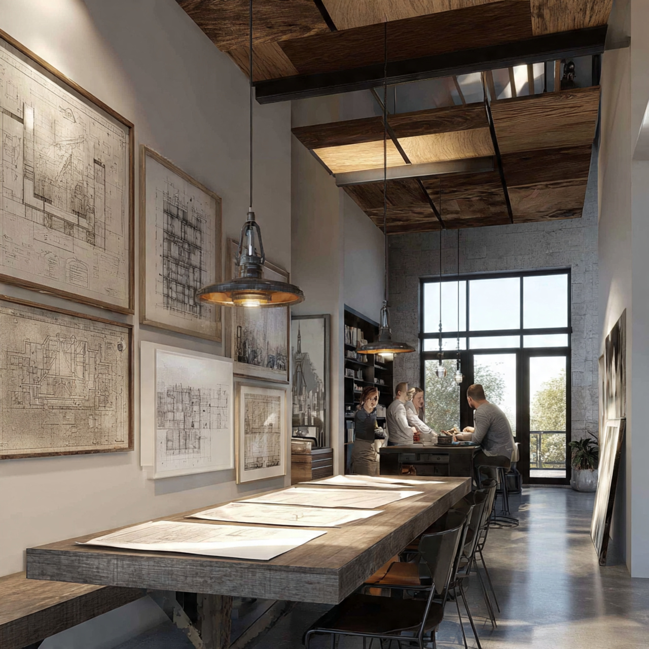 25 Creative Dining Room Wall Decor Ideas to Elevate Your Home 10 industrial style dining room with framed architectural blueprints