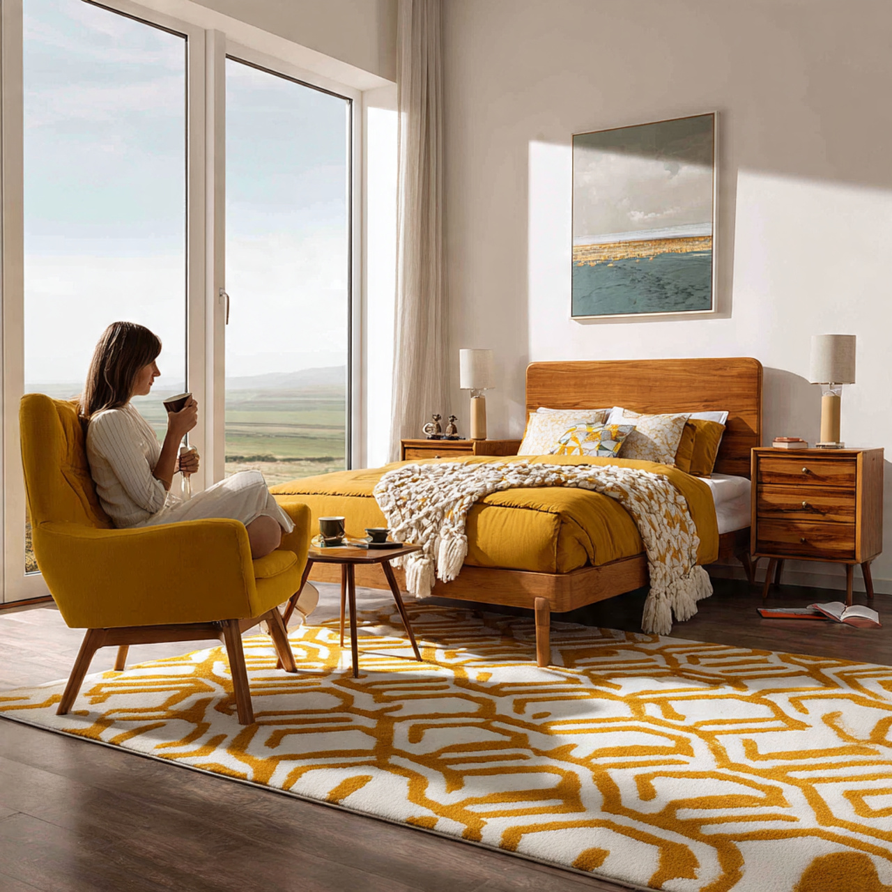 25 Yellow Bedroom Ideas: Bright, Cheerful Designs for a Sunny Sanctuary 15 mid century modern bedroom with maize yellow accents