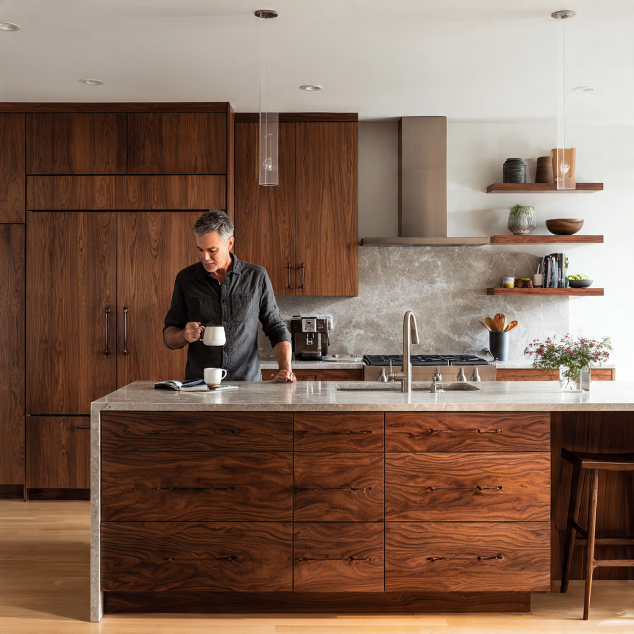 25 Stunning Kitchen Cabinets Ideas for Modern & Stylish Homes 19 mid century modern kitchen with warm walnut mid