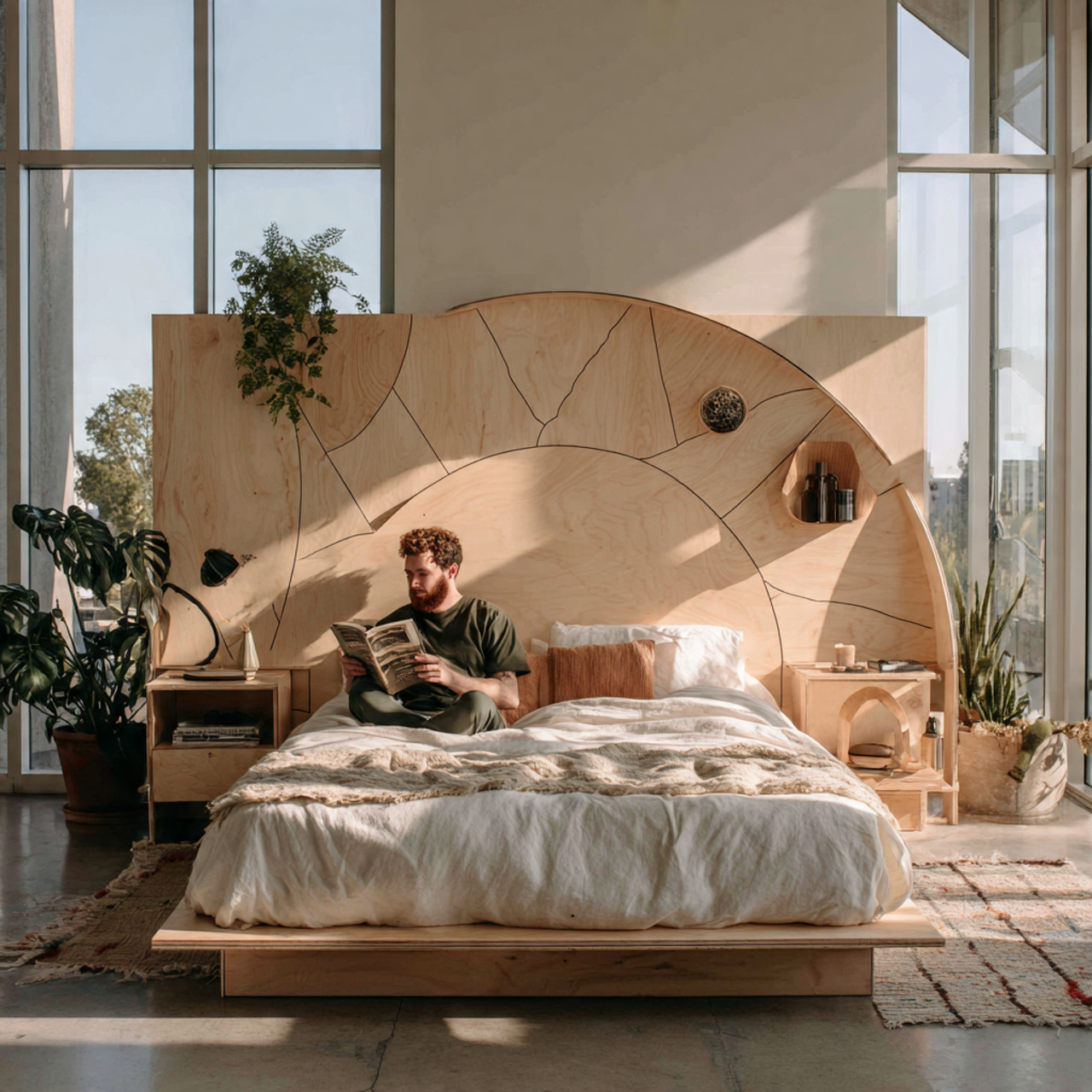 25 Stunning Headboard Ideas to Elevate Your Bedroom Style 19 minimalist bedroom featuring a scandi plywood cutout