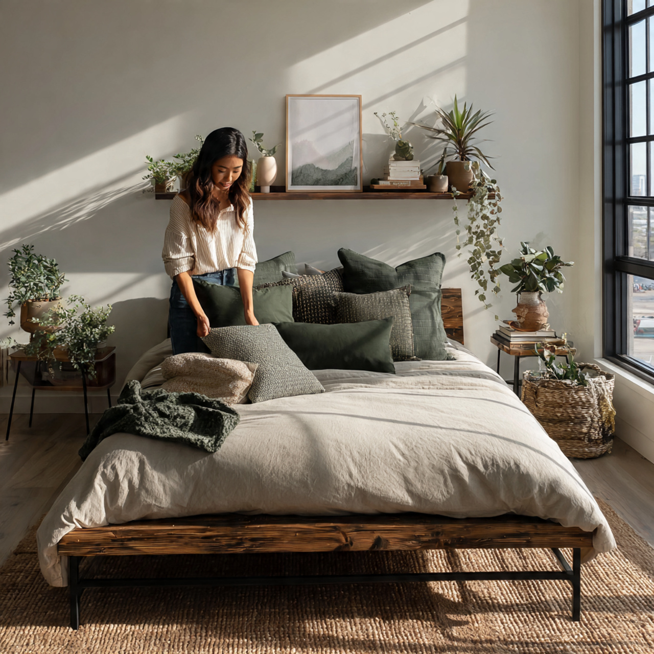 25 Best Dark Green Bedroom Ideas for a Luxe & Relaxing Space 23 minimalist bedroom with subtle pops of dark