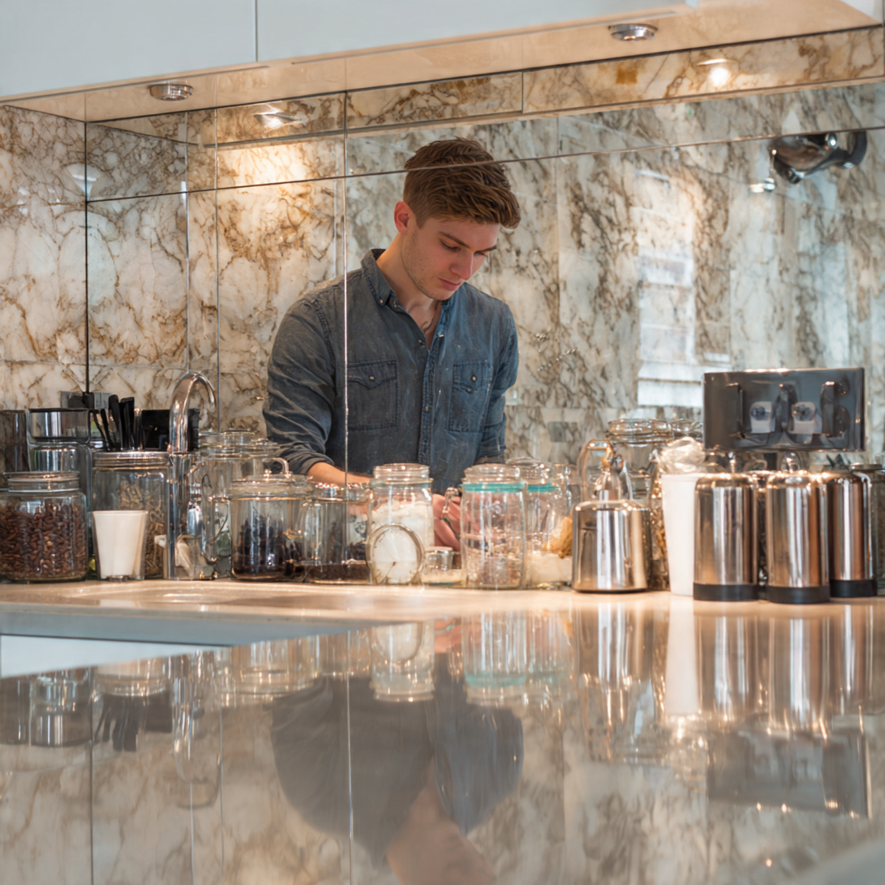 25 Coffee Bar Ideas: Stylish & Creative Home Coffee Station Inspiration 19 mirrored backsplash coffee niche coffee bar ideas